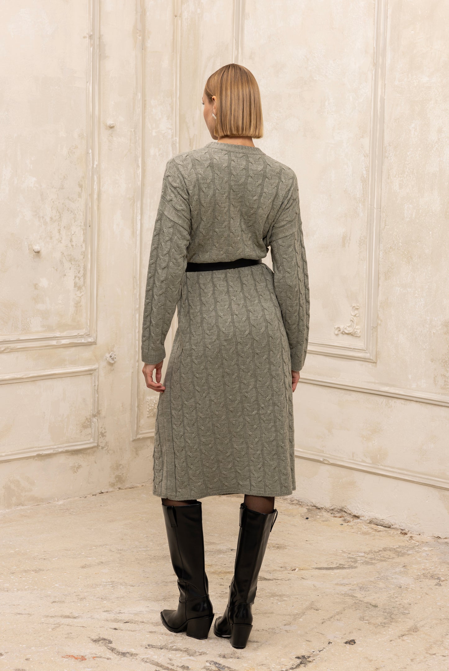 Hygge Midi Knit Dress Light Chaki