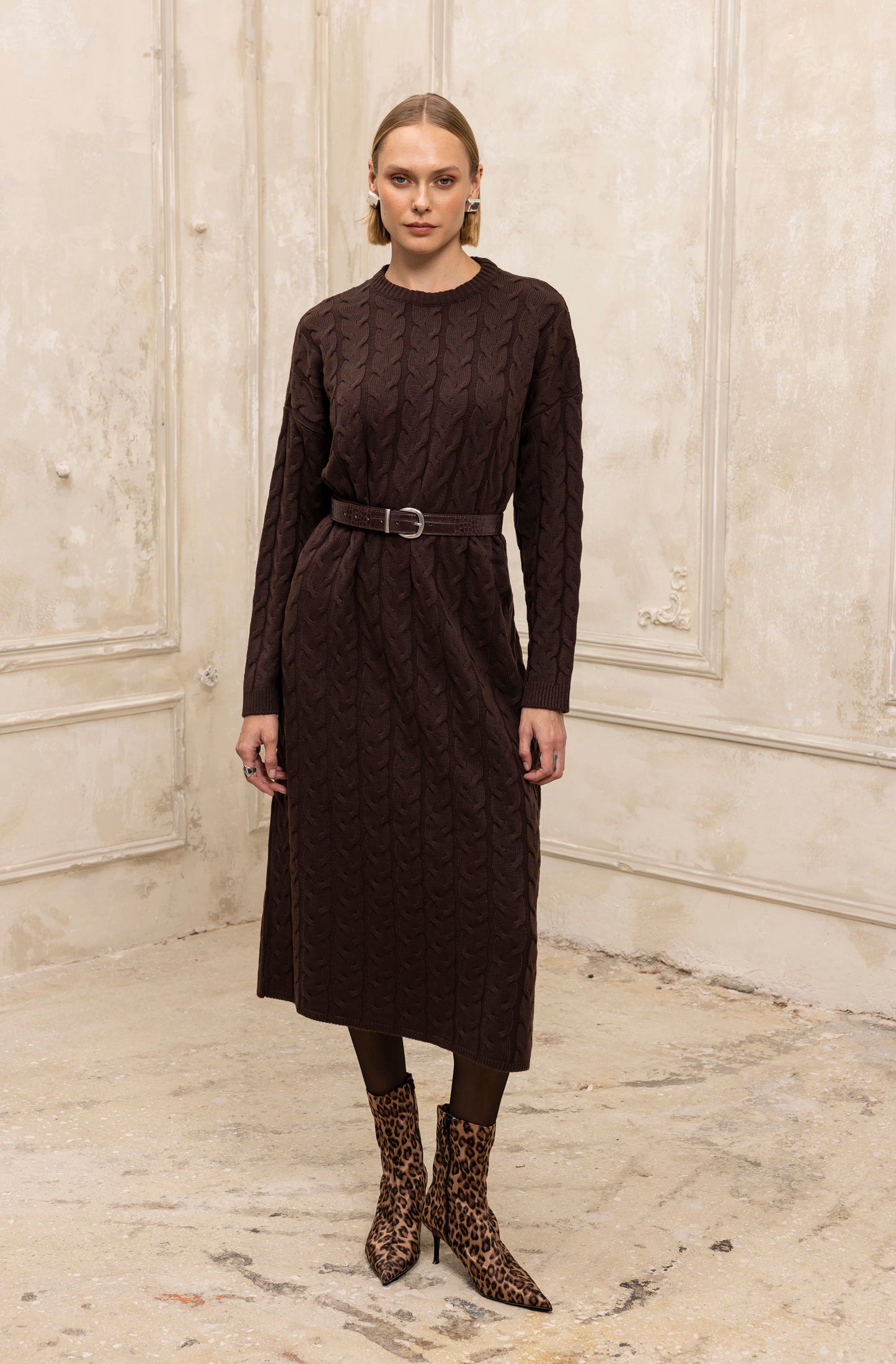Hygge Midi Knit Dress Brown
