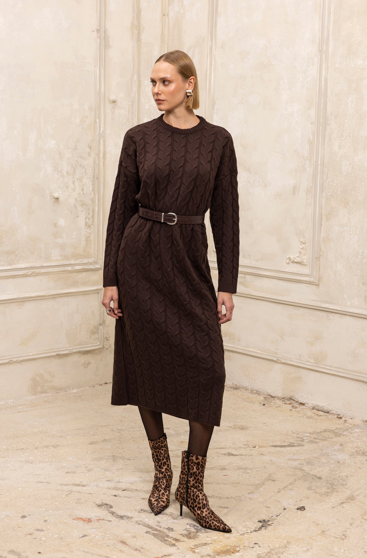 Hygge Midi Knit Dress Brown