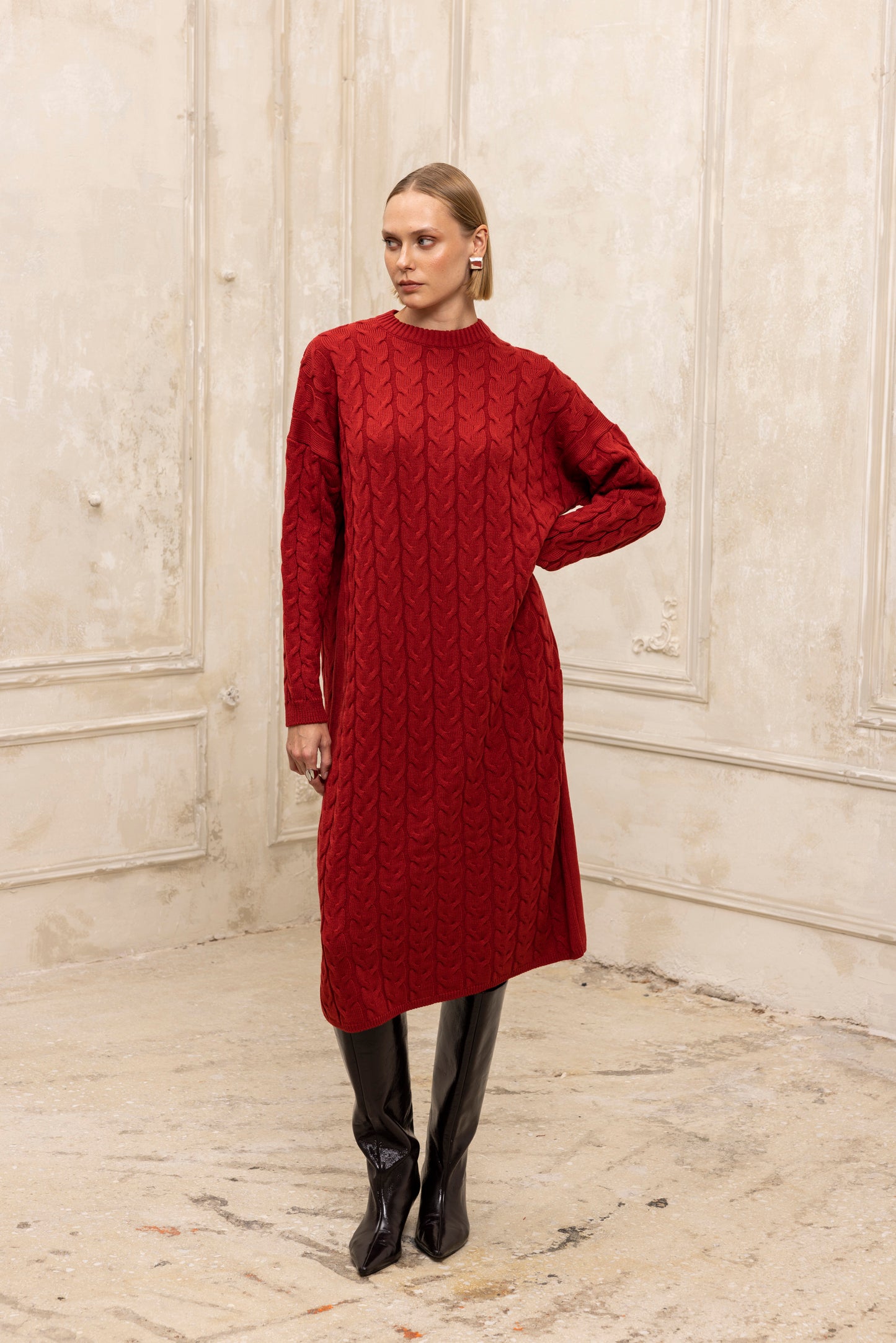 Hygge Midi Knit Dress Brick