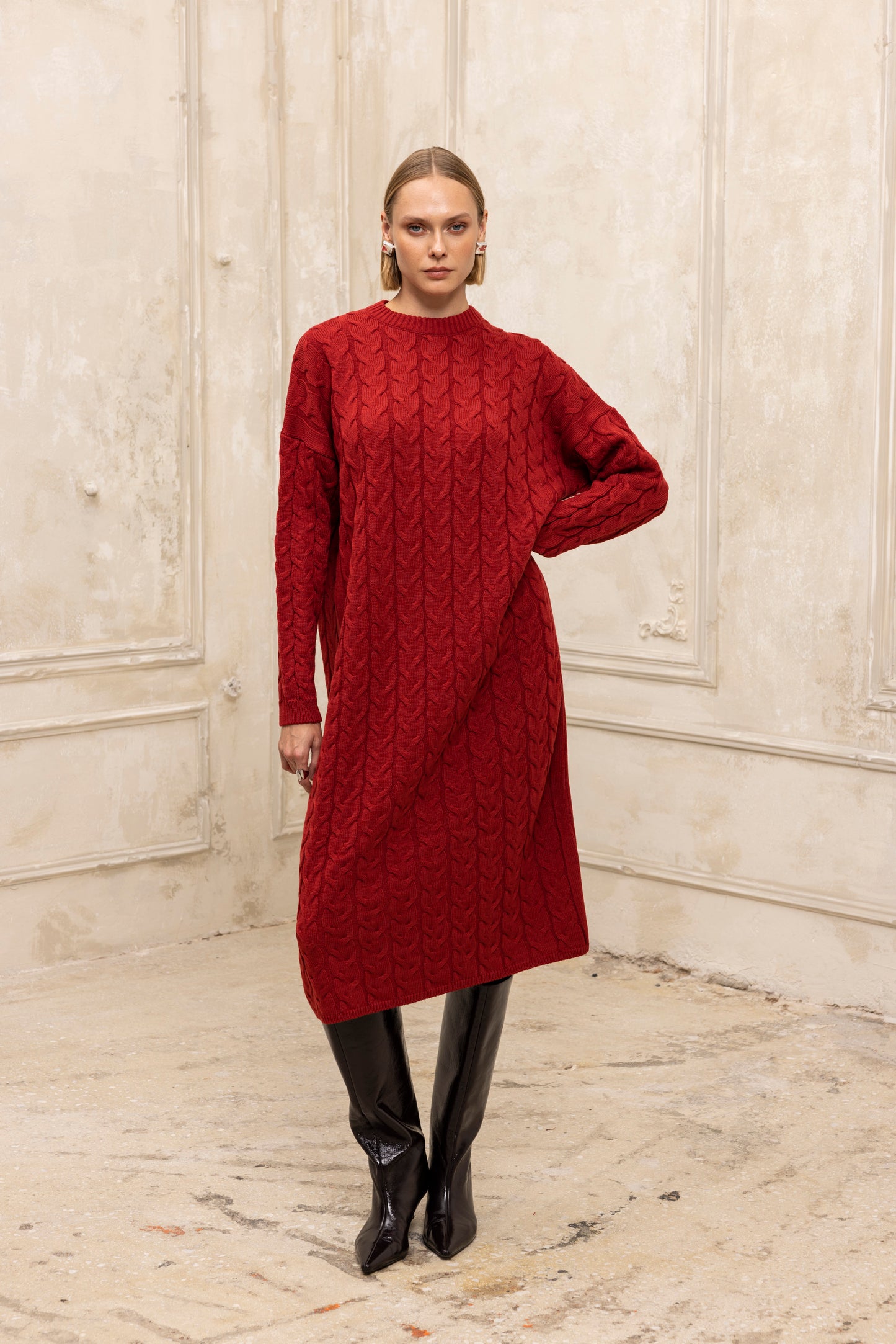 Hygge Midi Knit Dress Brick