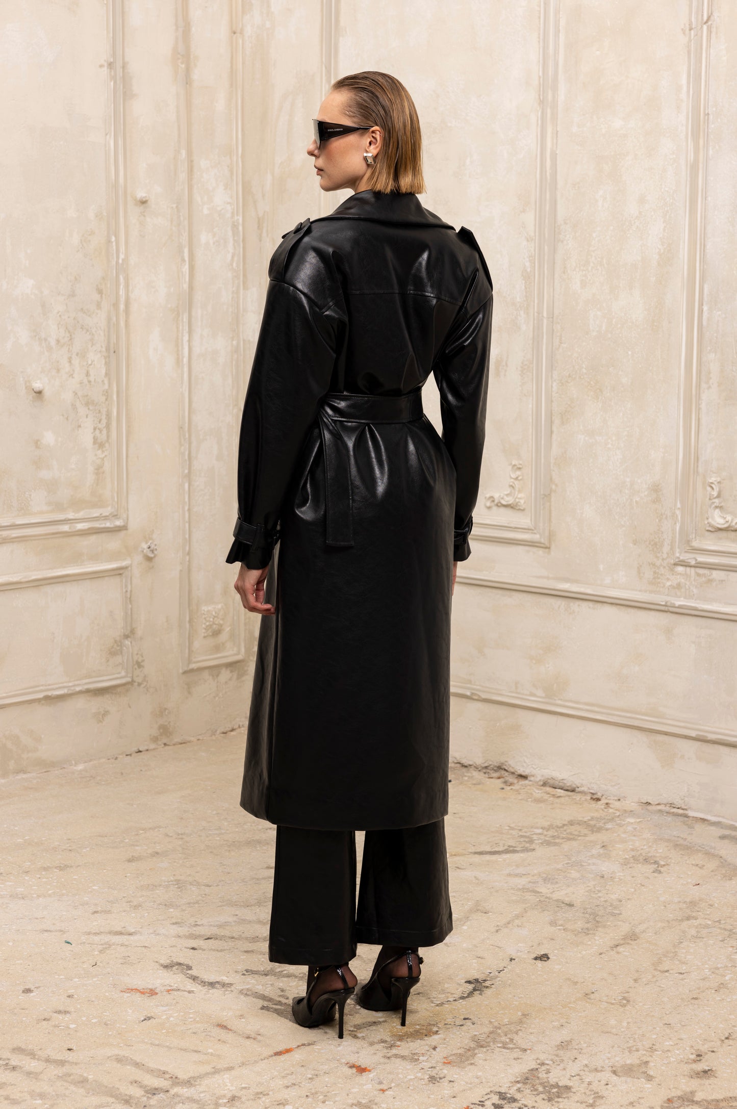 Leather and Spice Trench Coat black