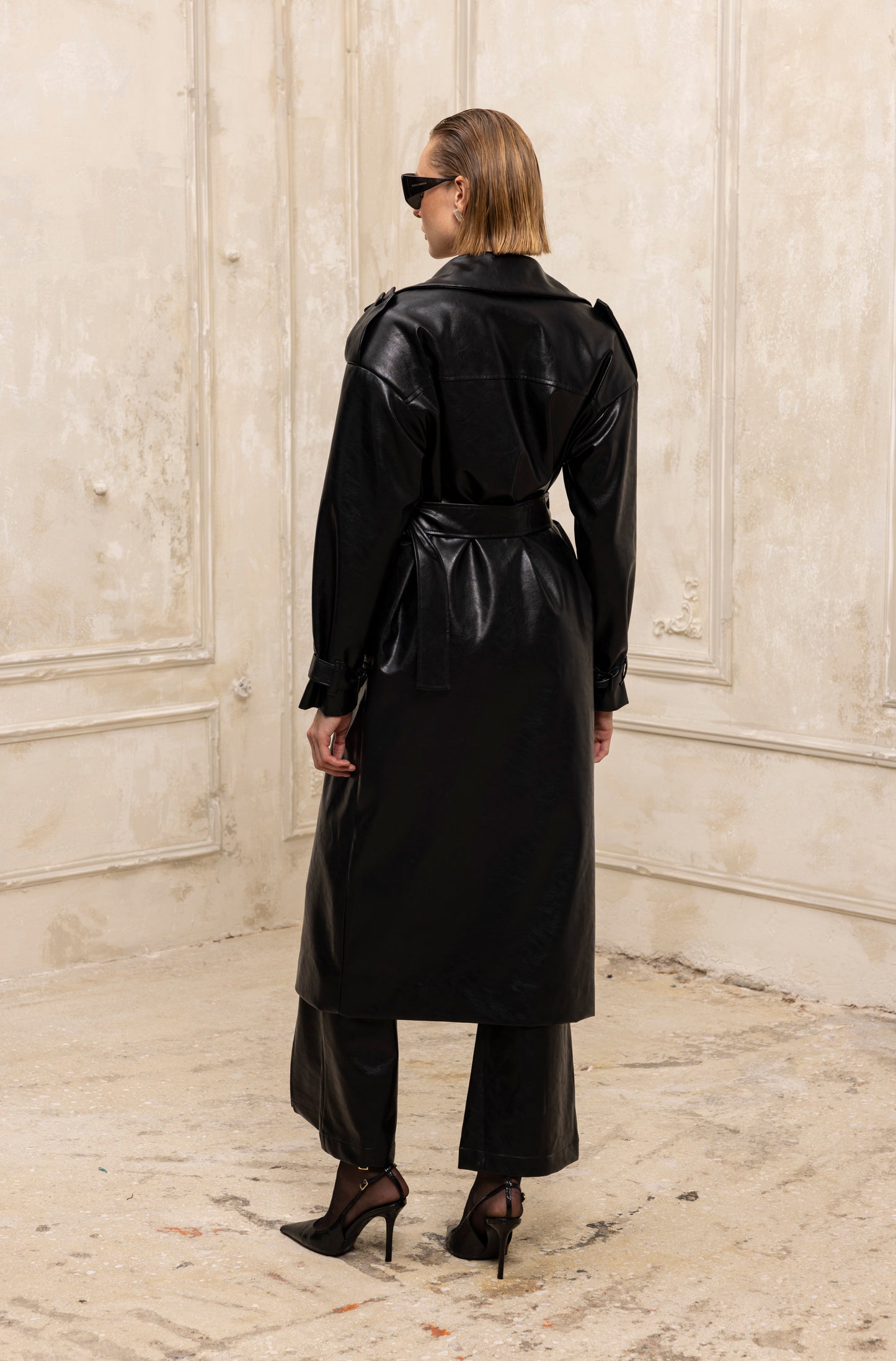 Leather and Spice Trench Coat black