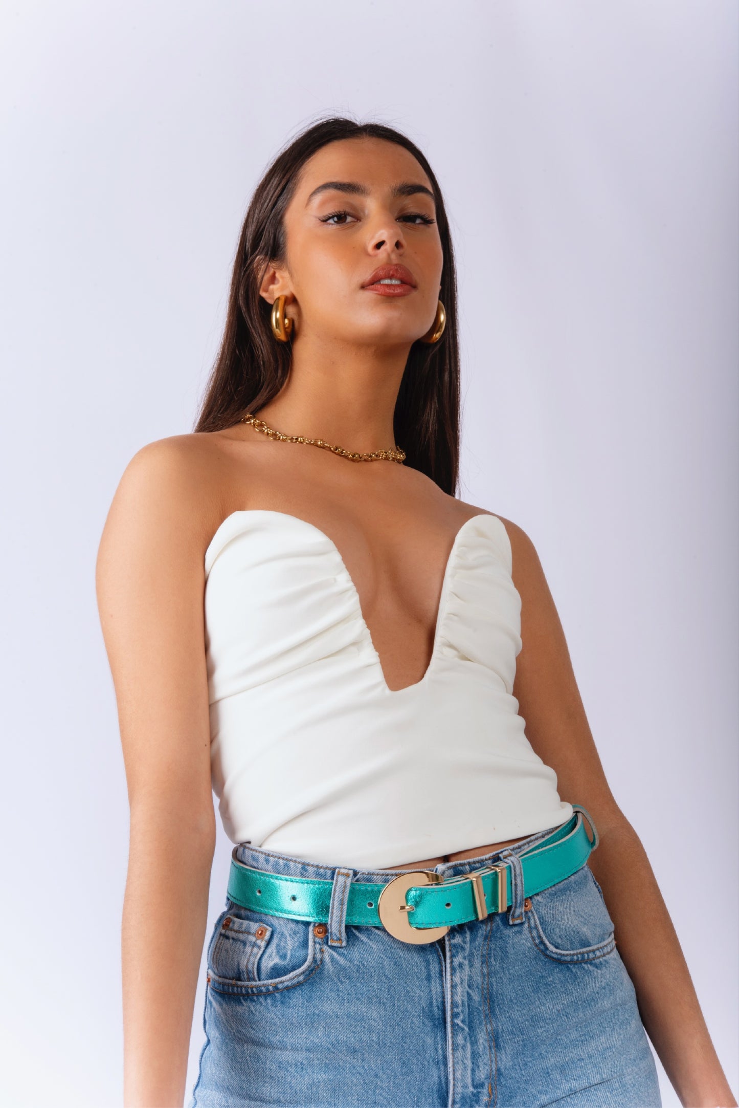 Louisa Aqua Blue Metalize Belt