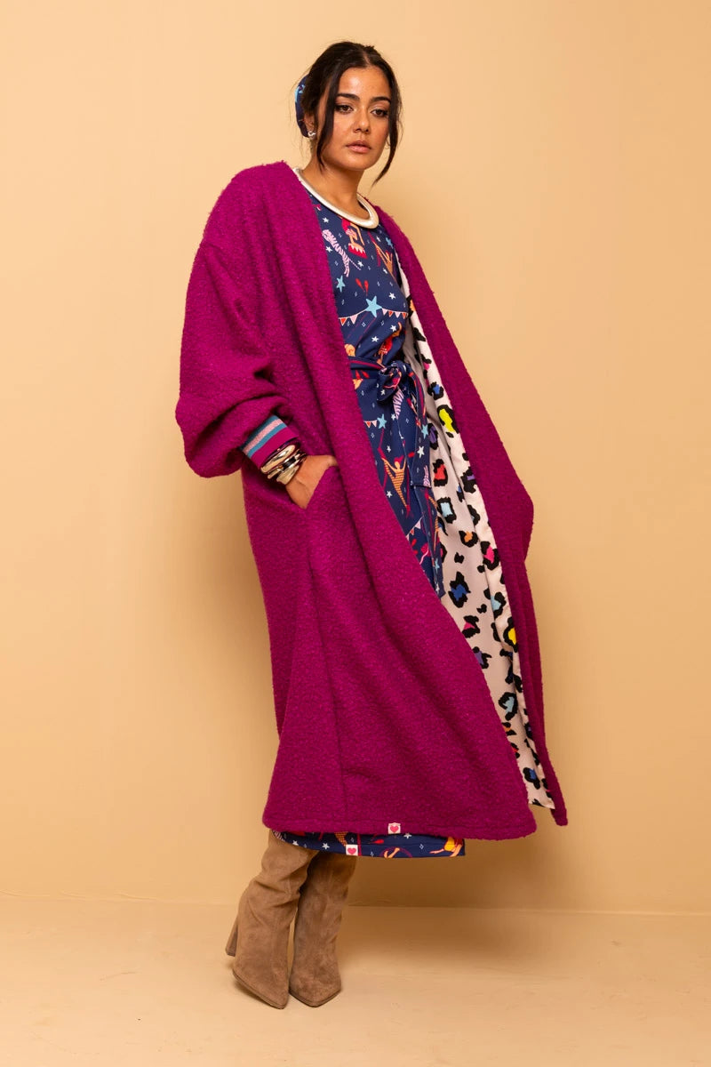 Bianca Coat Magenta Boucle Παλτό Embroidery Heart Petit Boutik