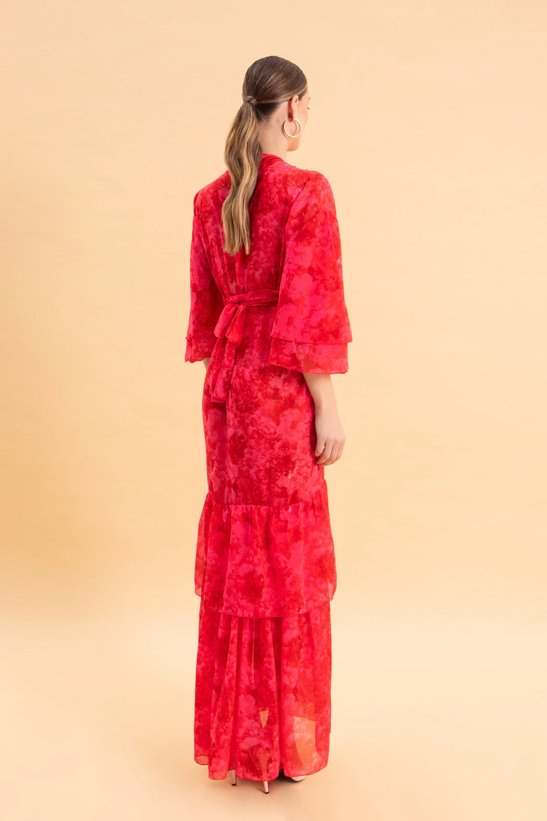 RUBY ROSE KIMONO DRESS WITH RUFFLES