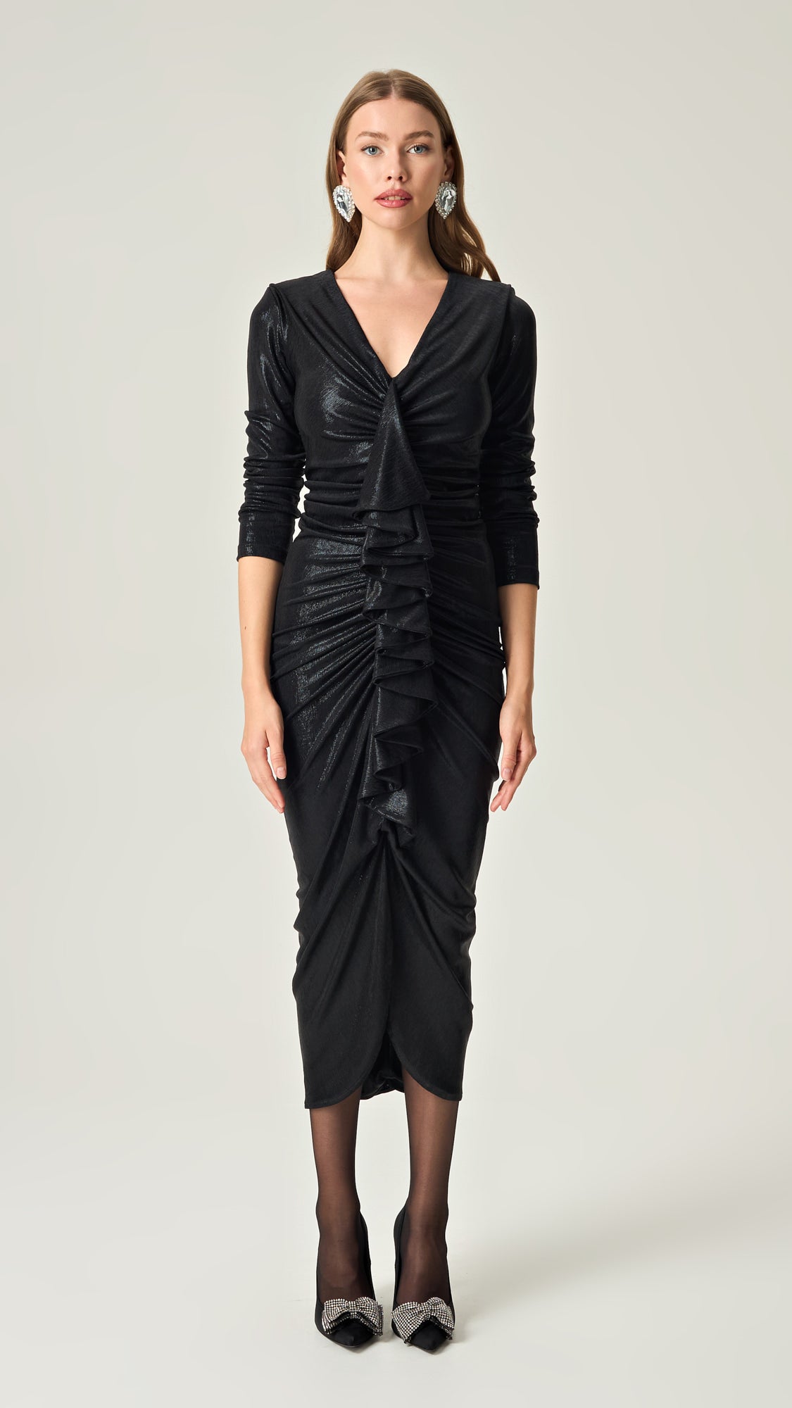 BLACK RUFFLE ELEGANCE DRESS