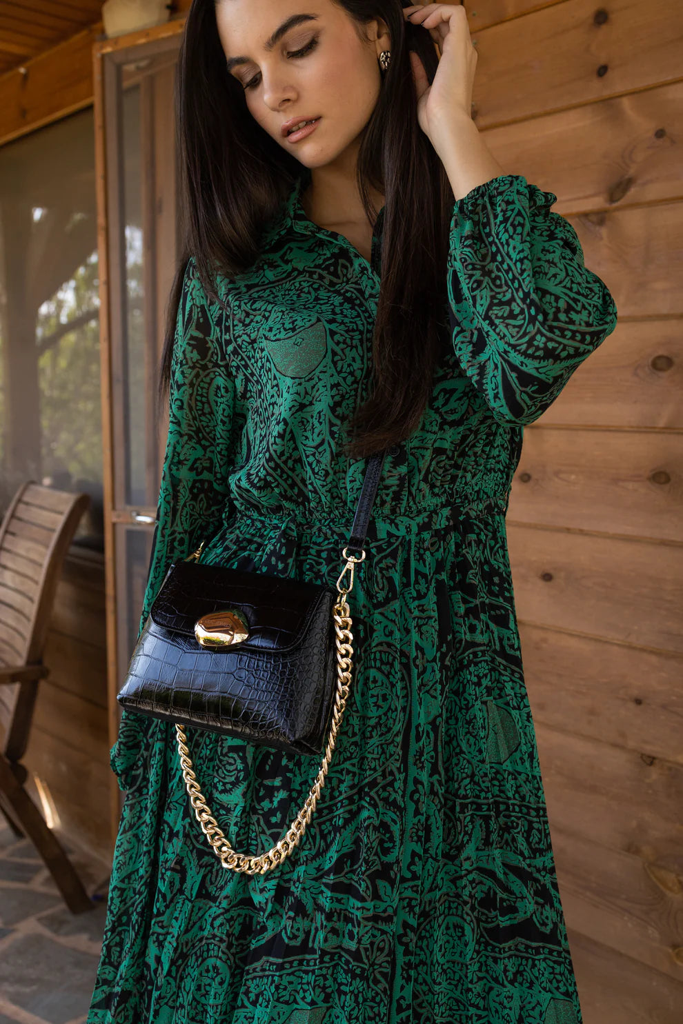Black Croco Minibag (Gold details)