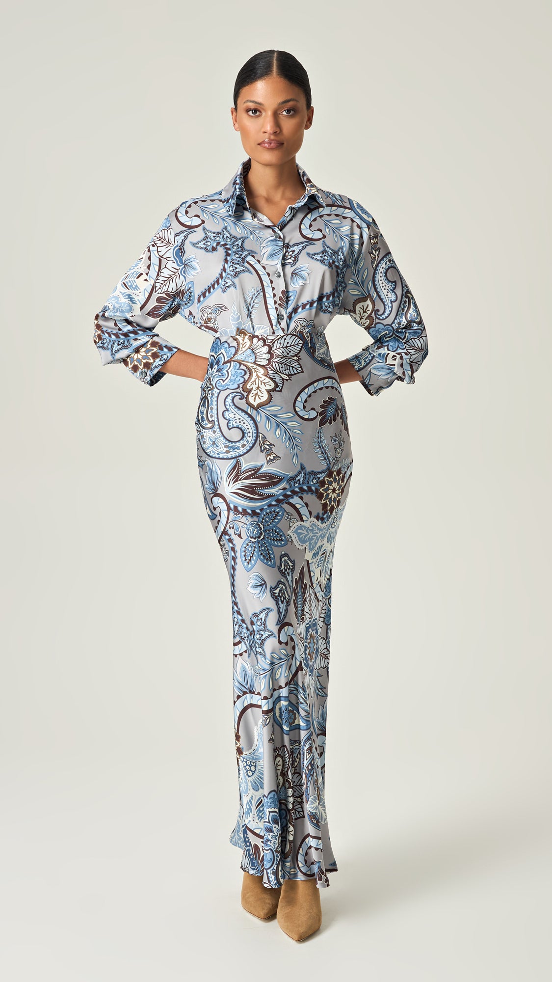 AZURE GARDEN PAISLEY SATIN SHIRT