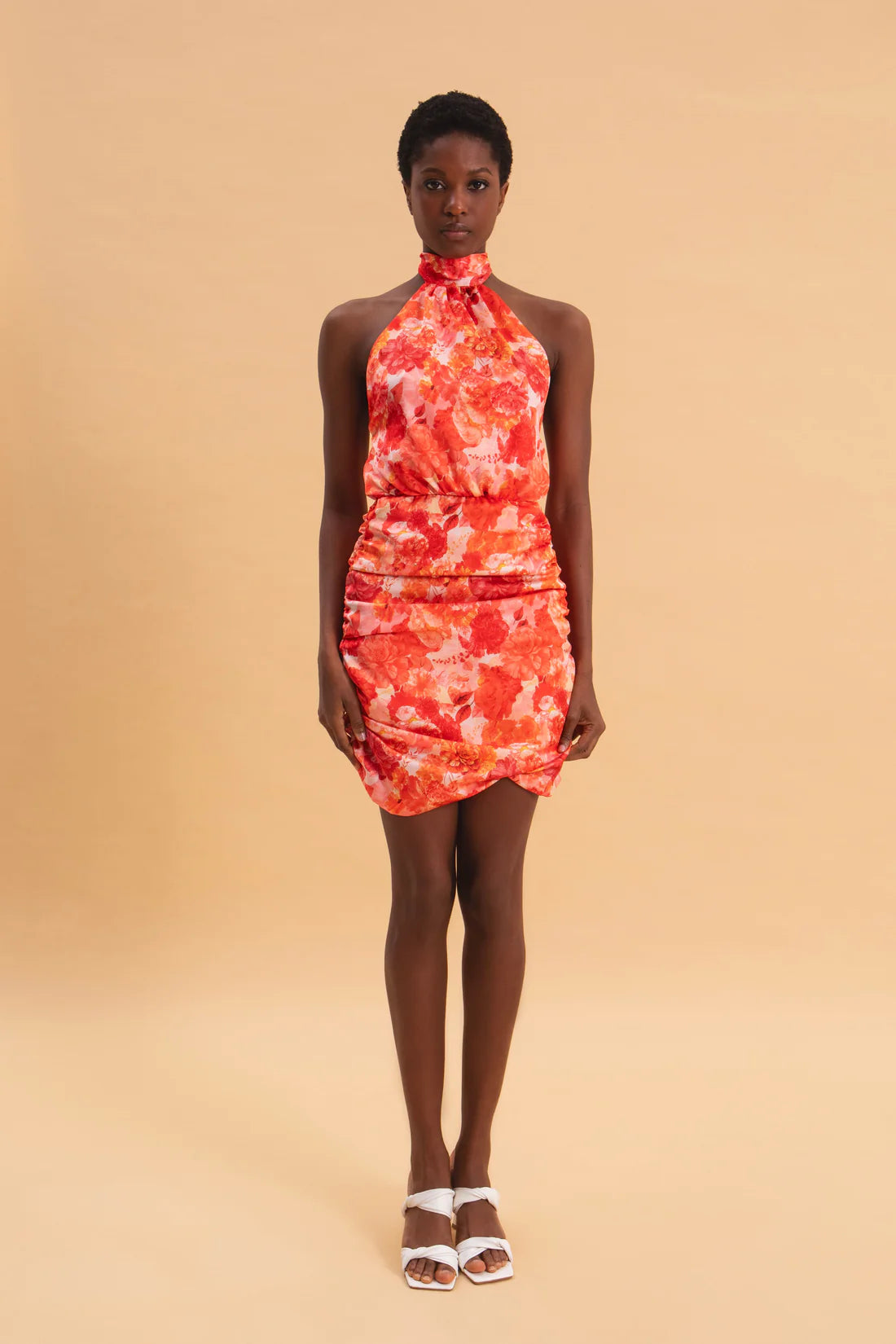 SUNSET DREAM MINI SATIN HALTERNECK DRESS