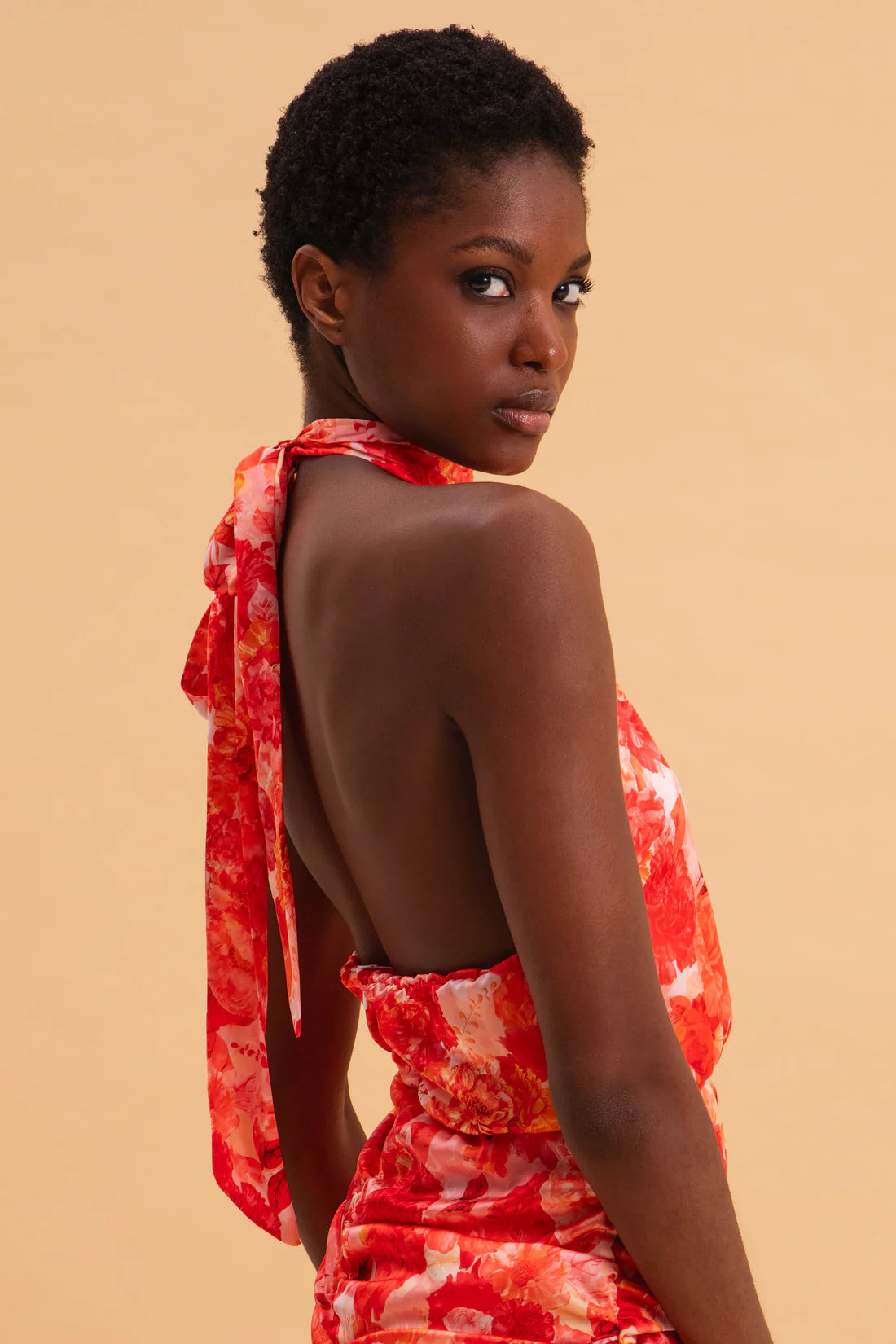 SUNSET DREAM MINI SATIN HALTERNECK DRESS