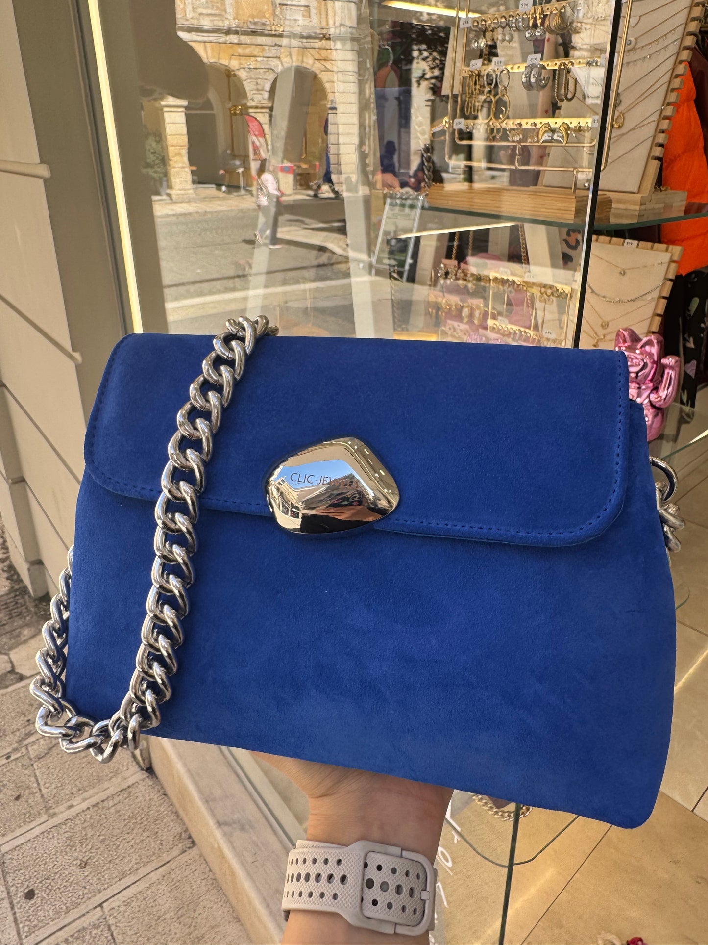 DONNA MEDIUM (royal blue fine suede genuine leather/true to color)