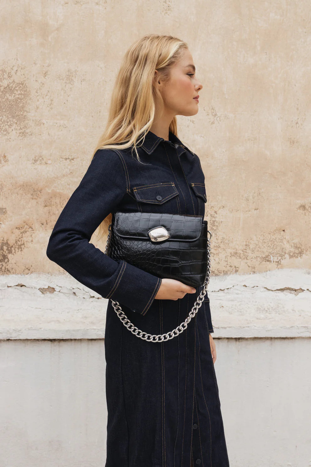 DONNA MEDIUM (black croco genuine leather)