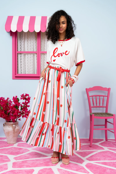 Marea Skirt Vis Multi Stripes Strawberries Color Φούστα Petit Boutik