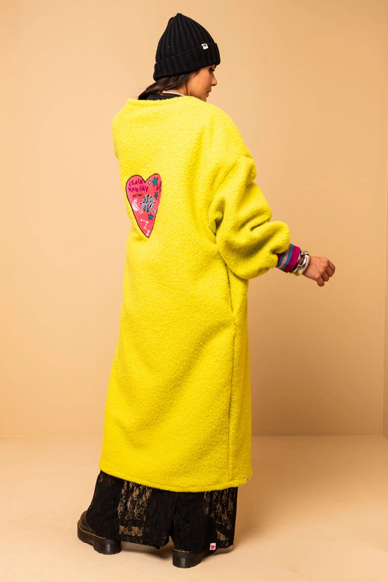 Bianca Coat Lime Boucle Παλτό Embroidery Heart Petit Boutik