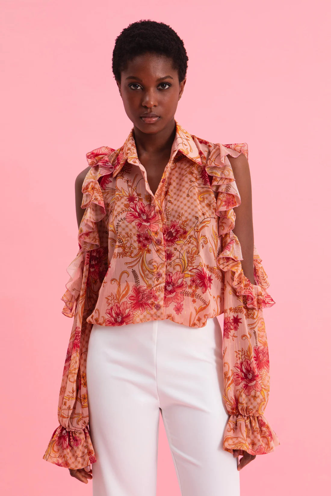 DUSTY PINK SHIRT WITH GOLD DETAILS