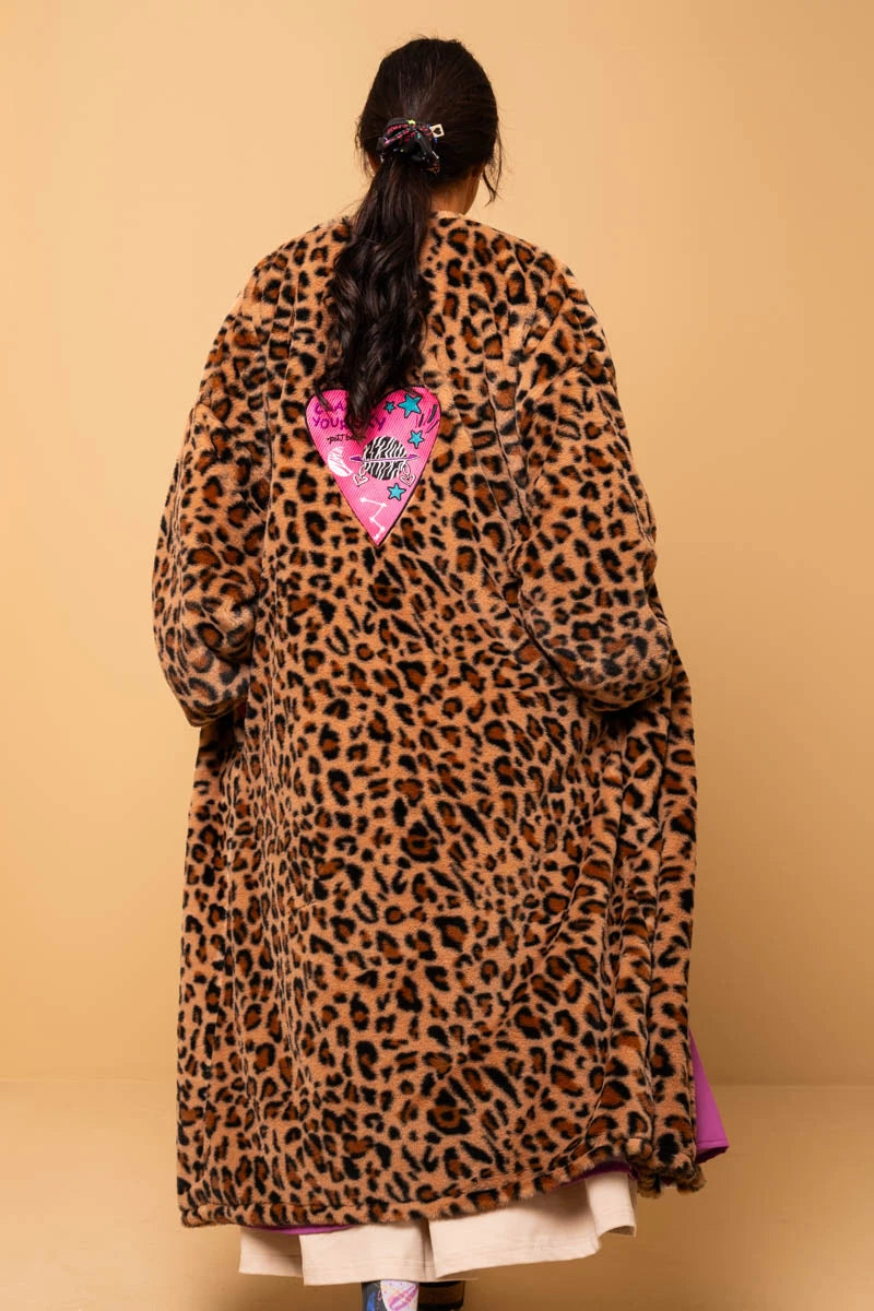 Bianca Coat Leopar Synthetic Fur Παλτό Embroidery Heart Petit Boutik