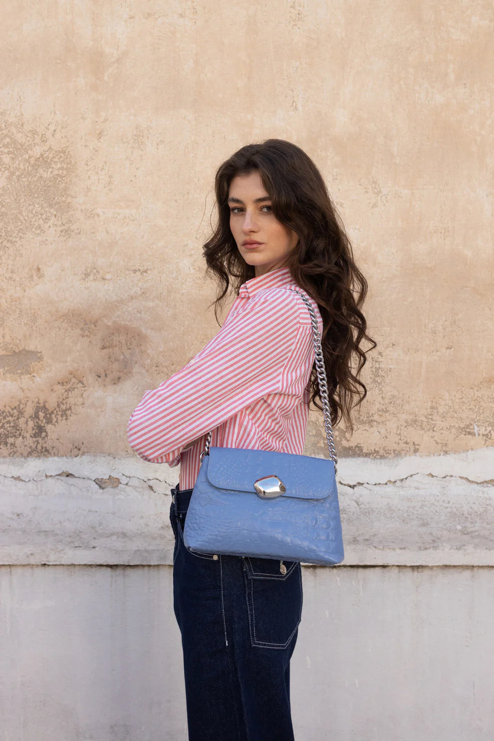DONNA MEDIUM (Baby Blue Croco genuine leather)