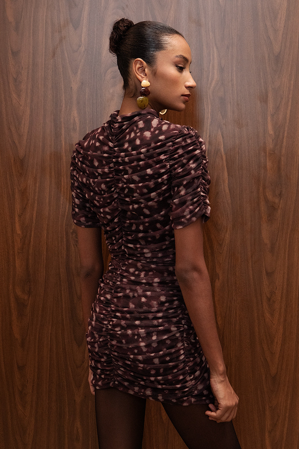 BURGUNDY BAMBI PRINT MESH TOP