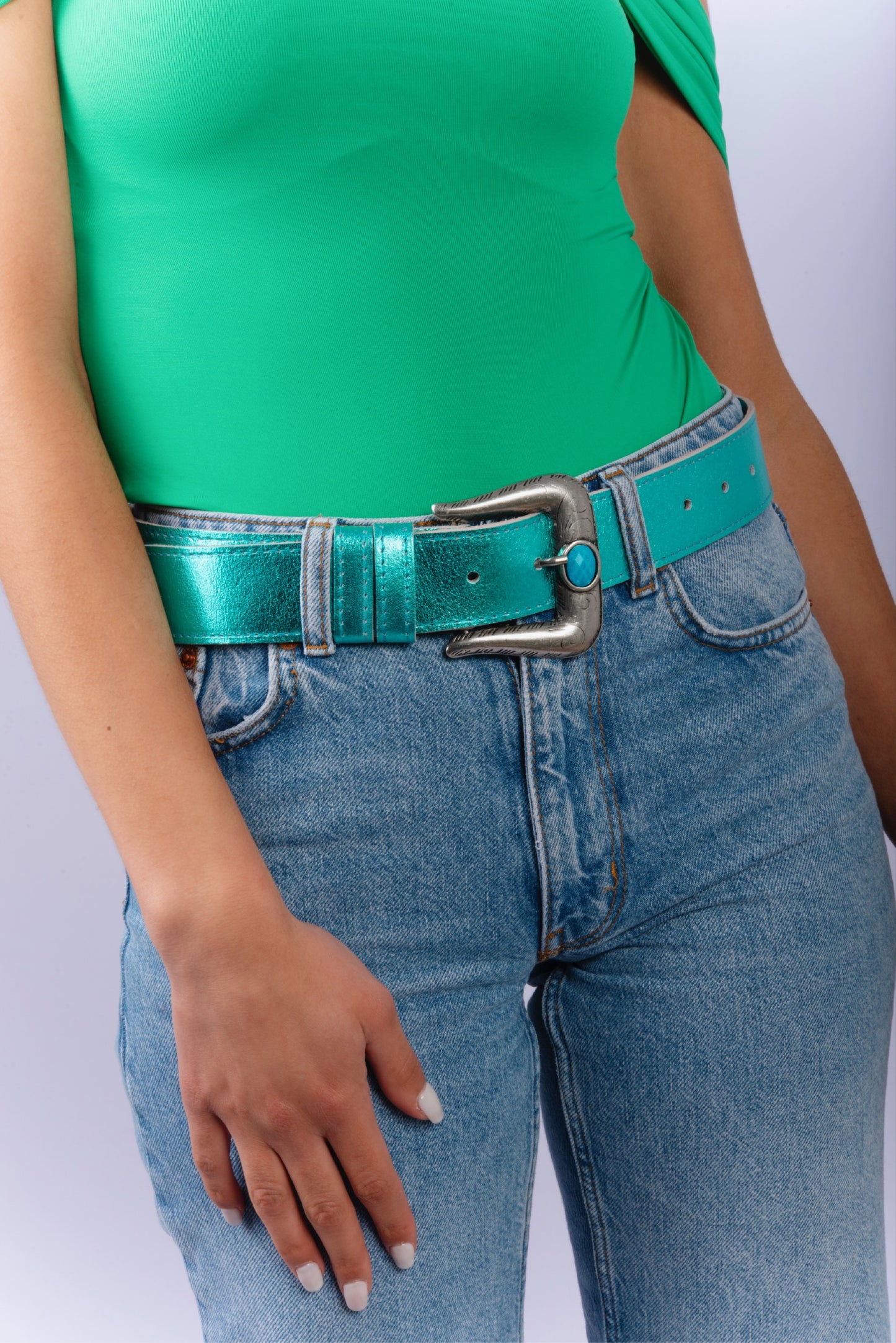 Pleasure Aqua Blue Metalize Belt