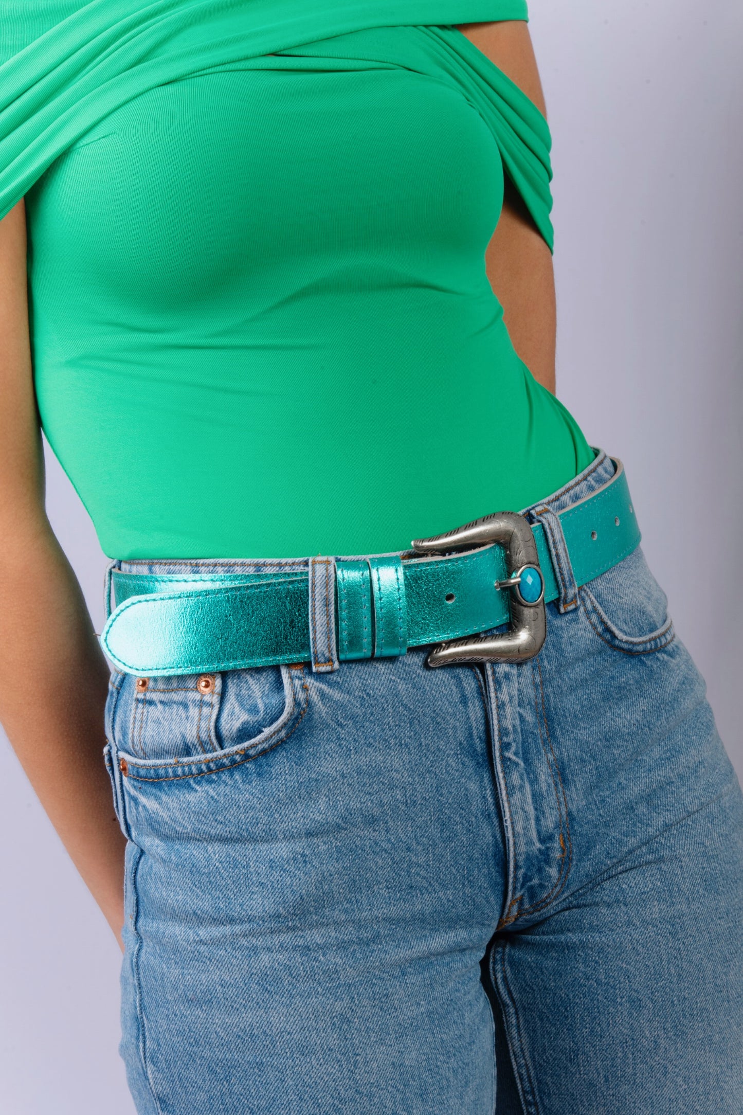 Pleasure Aqua Blue Metalize Belt
