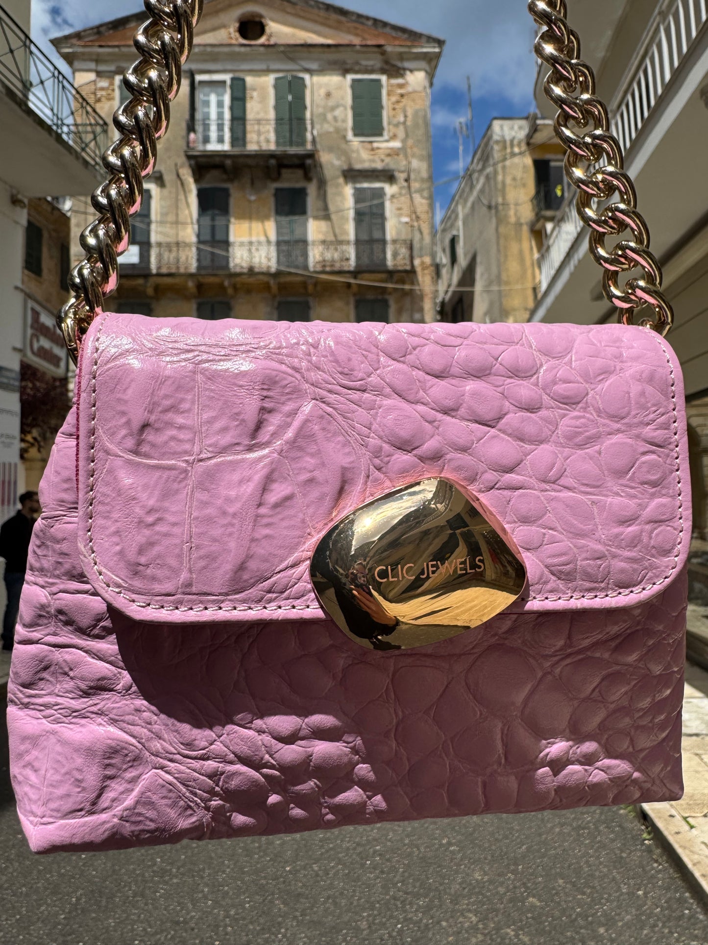 MAYA MINIBAG (Pink croco genuine leather)