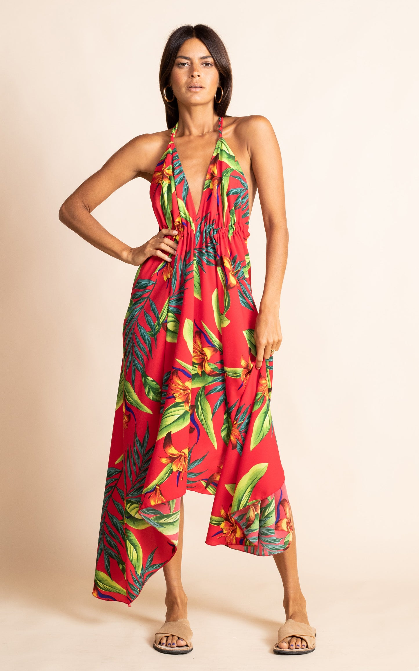 Red Tropical Backless Dress
