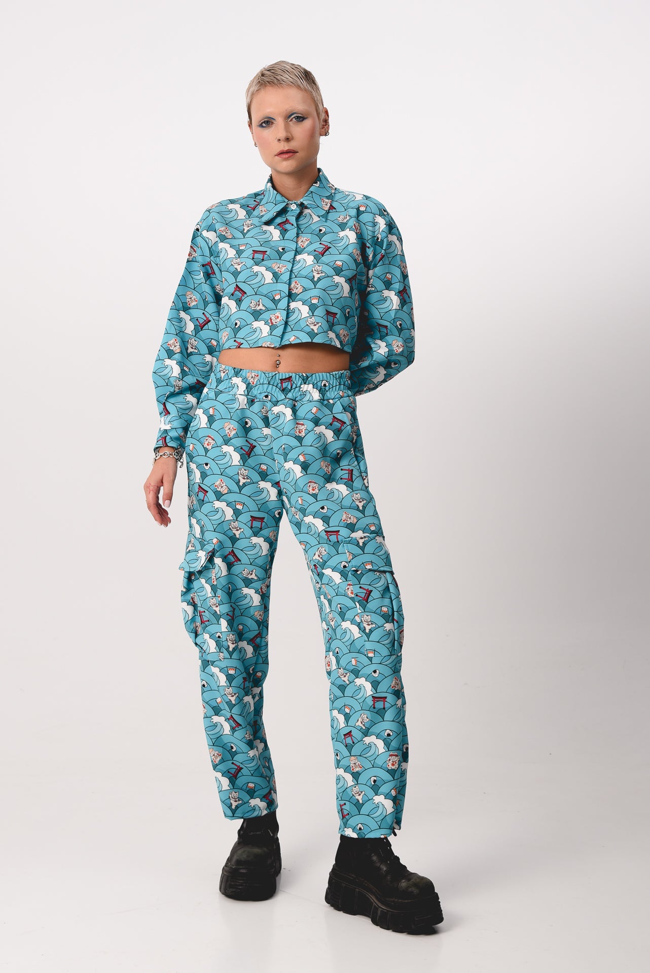 Maneki Neko - Print crop shirt