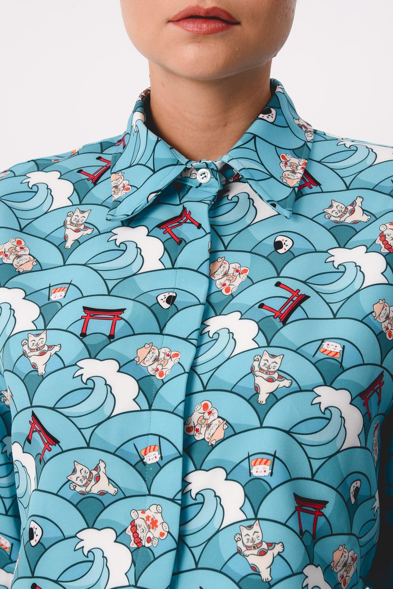 Maneki Neko - Print crop shirt