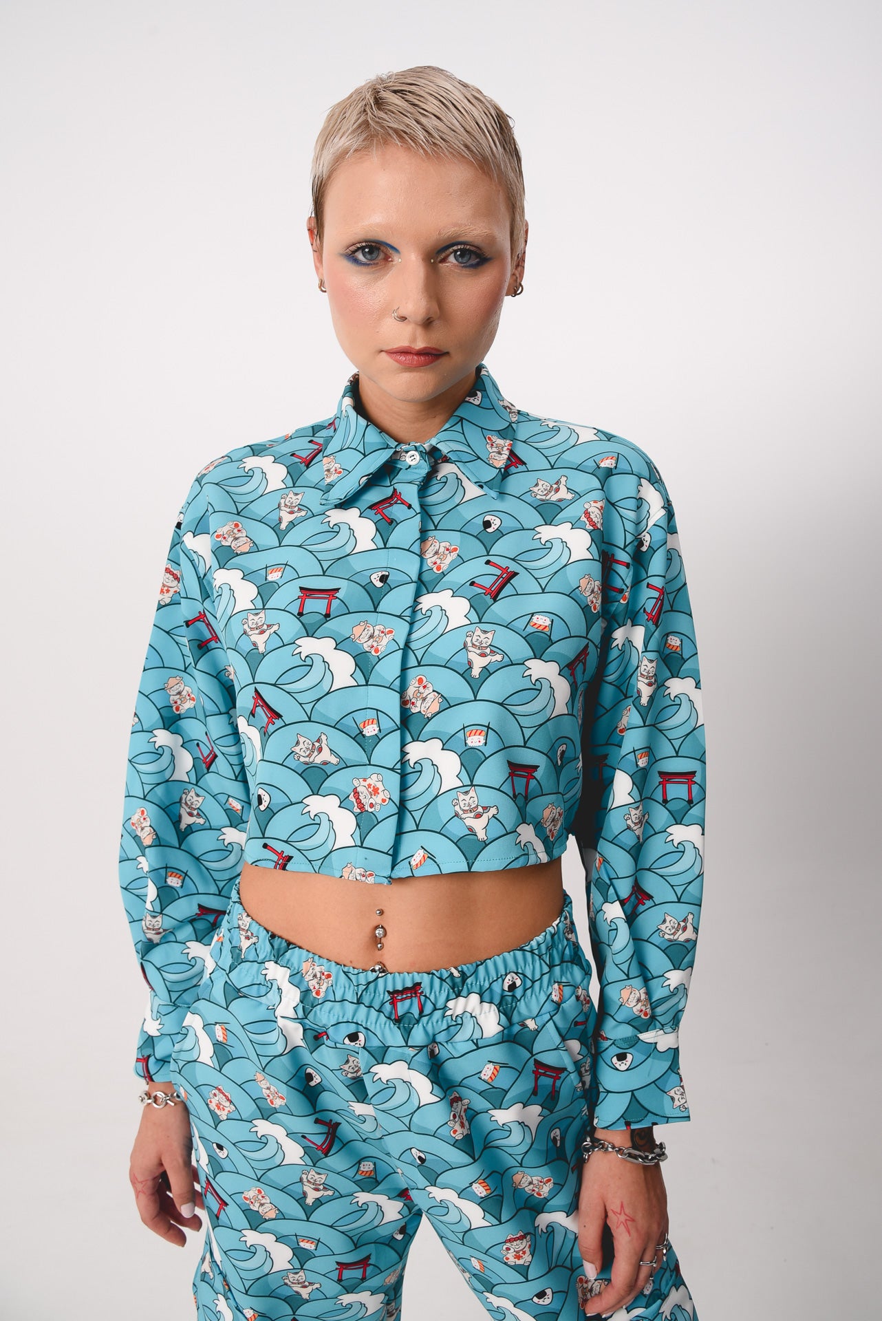Maneki Neko - Print crop shirt