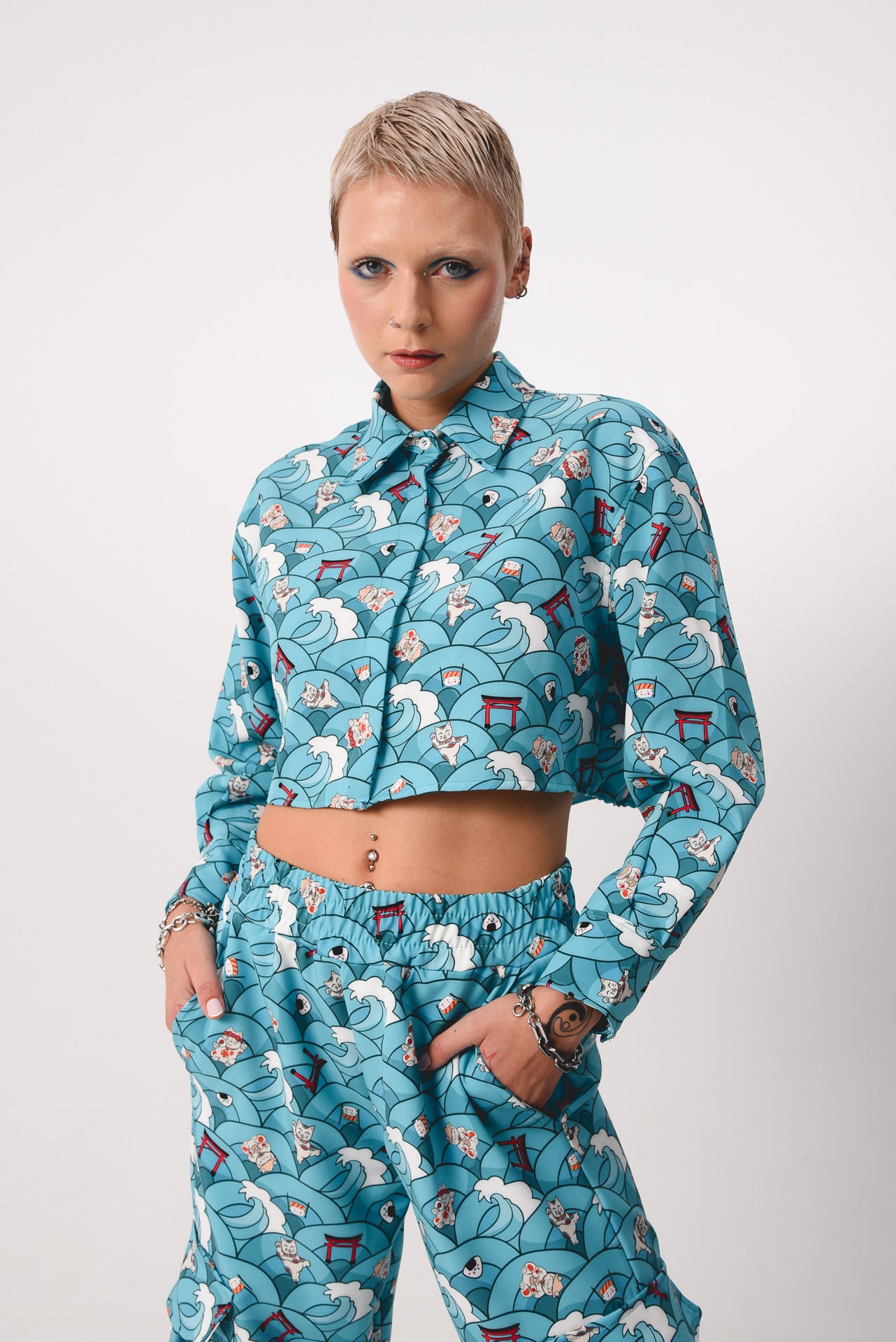 Maneki Neko - Print crop shirt