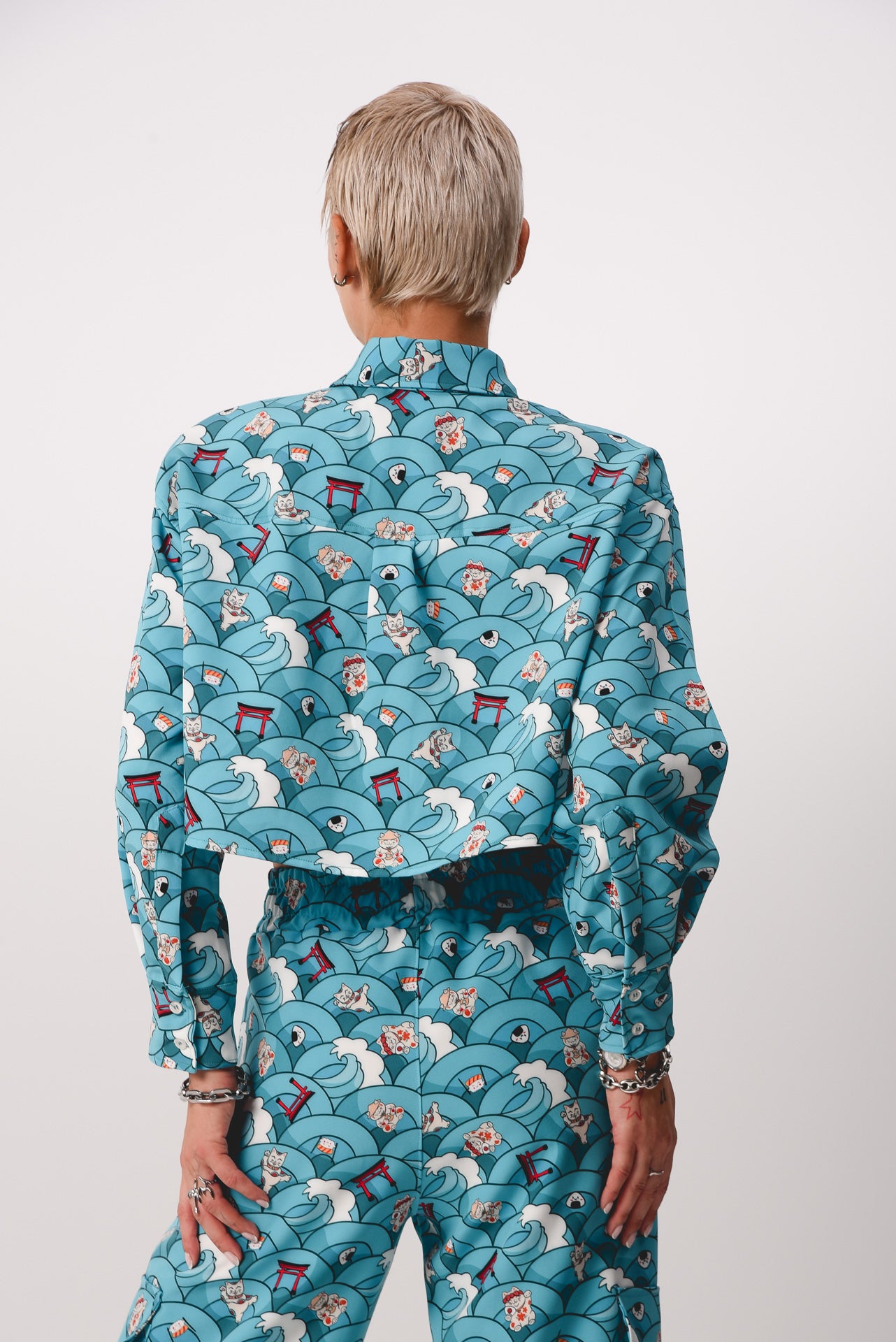 Maneki Neko - Print crop shirt