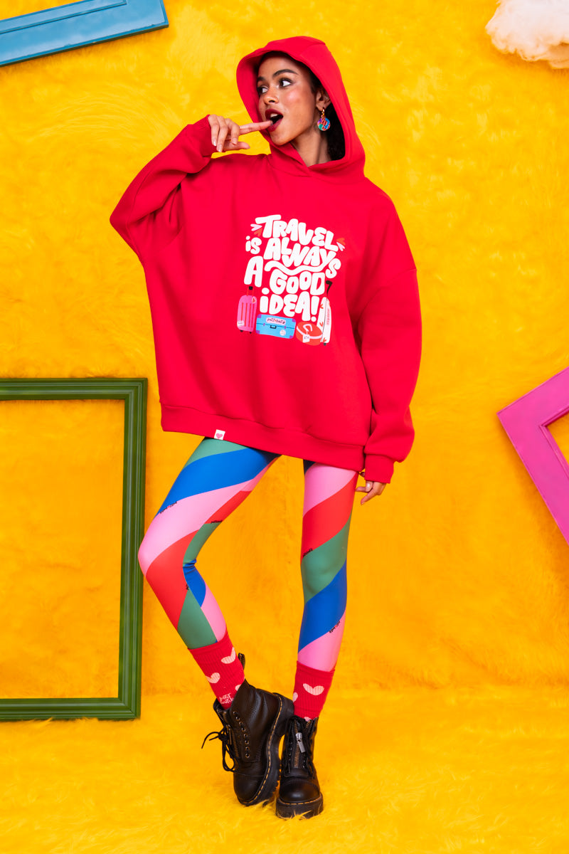 Hoodie Φούτερ Blouse Red Travel Μπλούζα Με Κουκούλα Petit Boutik