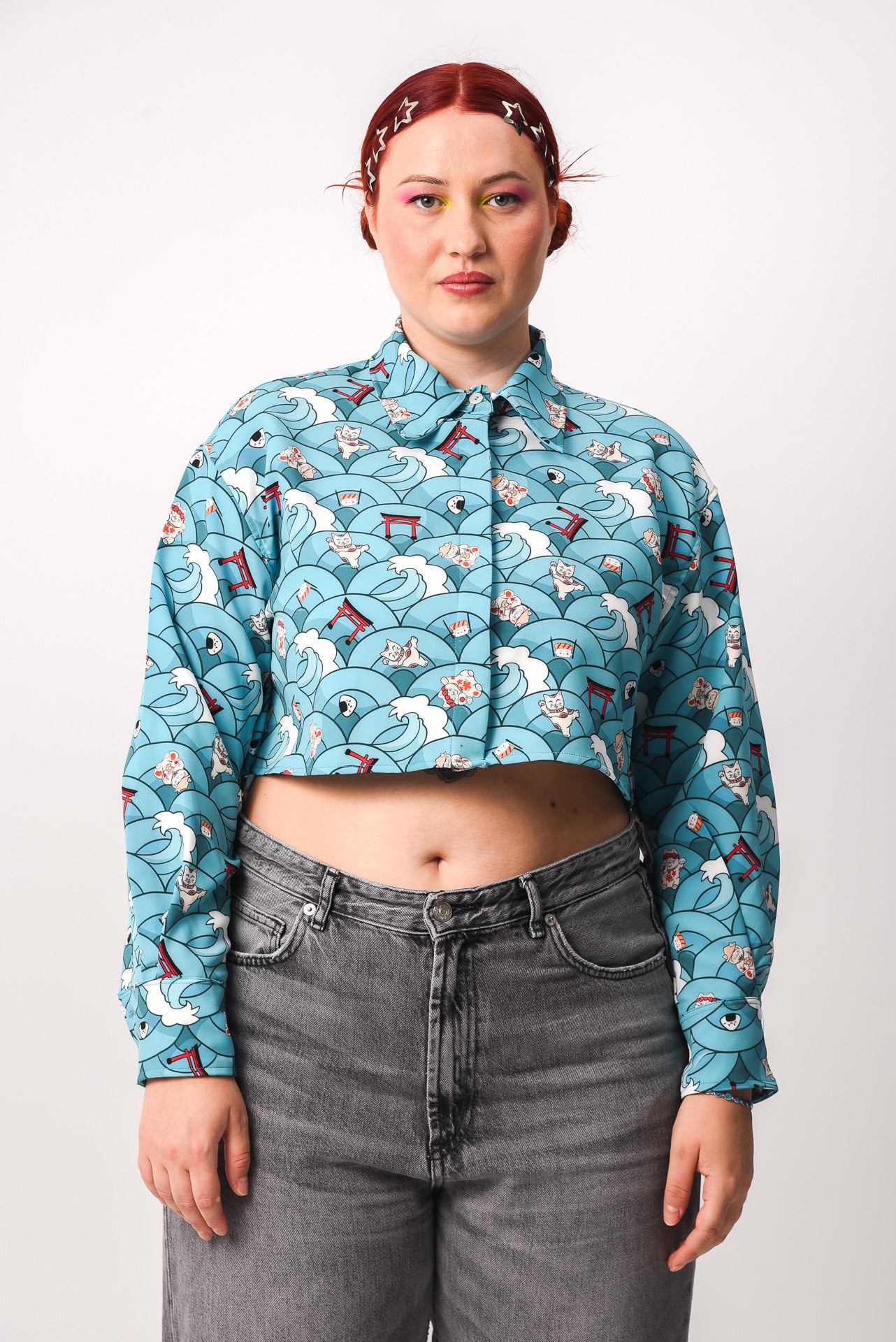 Maneki Neko - Print crop shirt