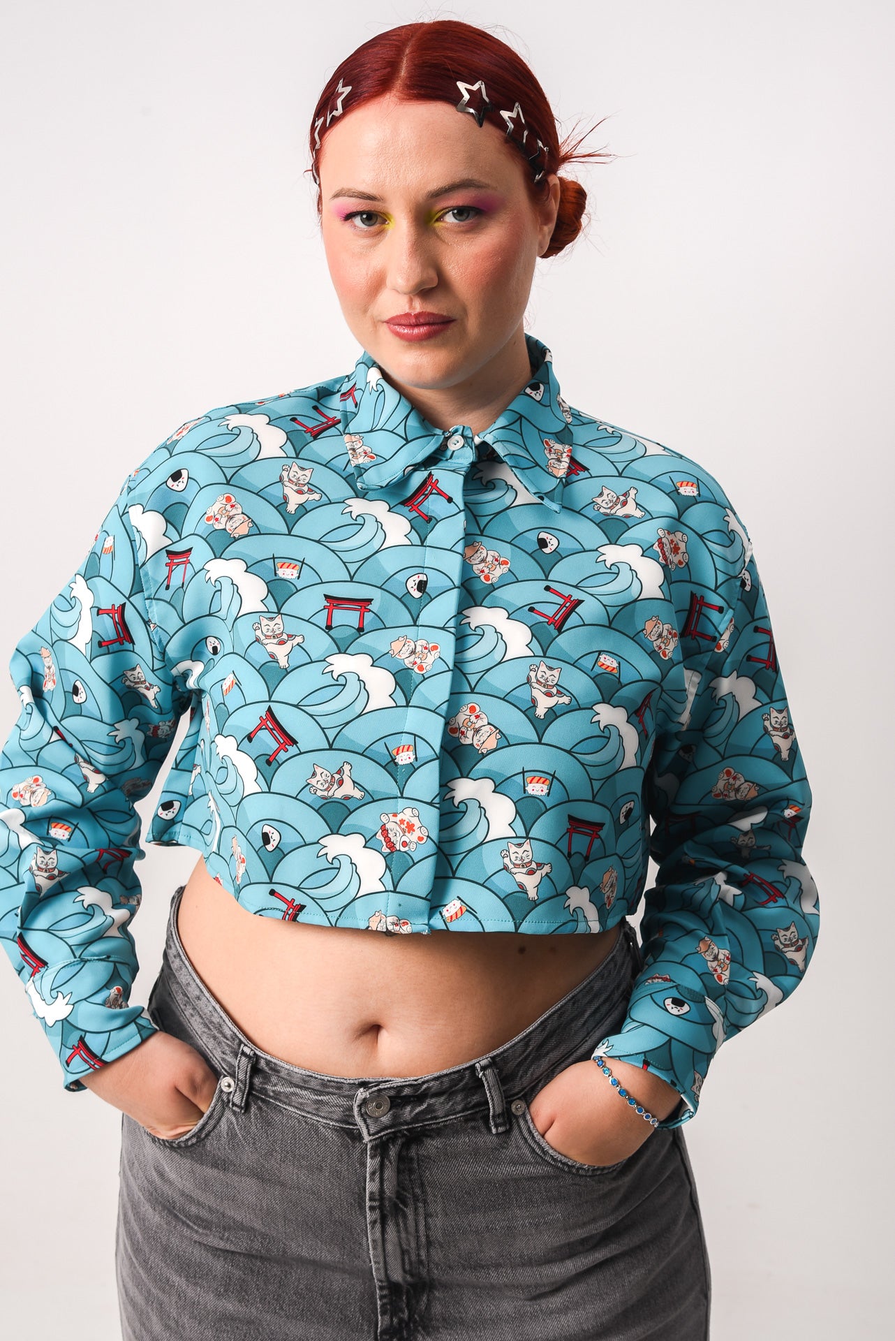 Maneki Neko - Print crop shirt