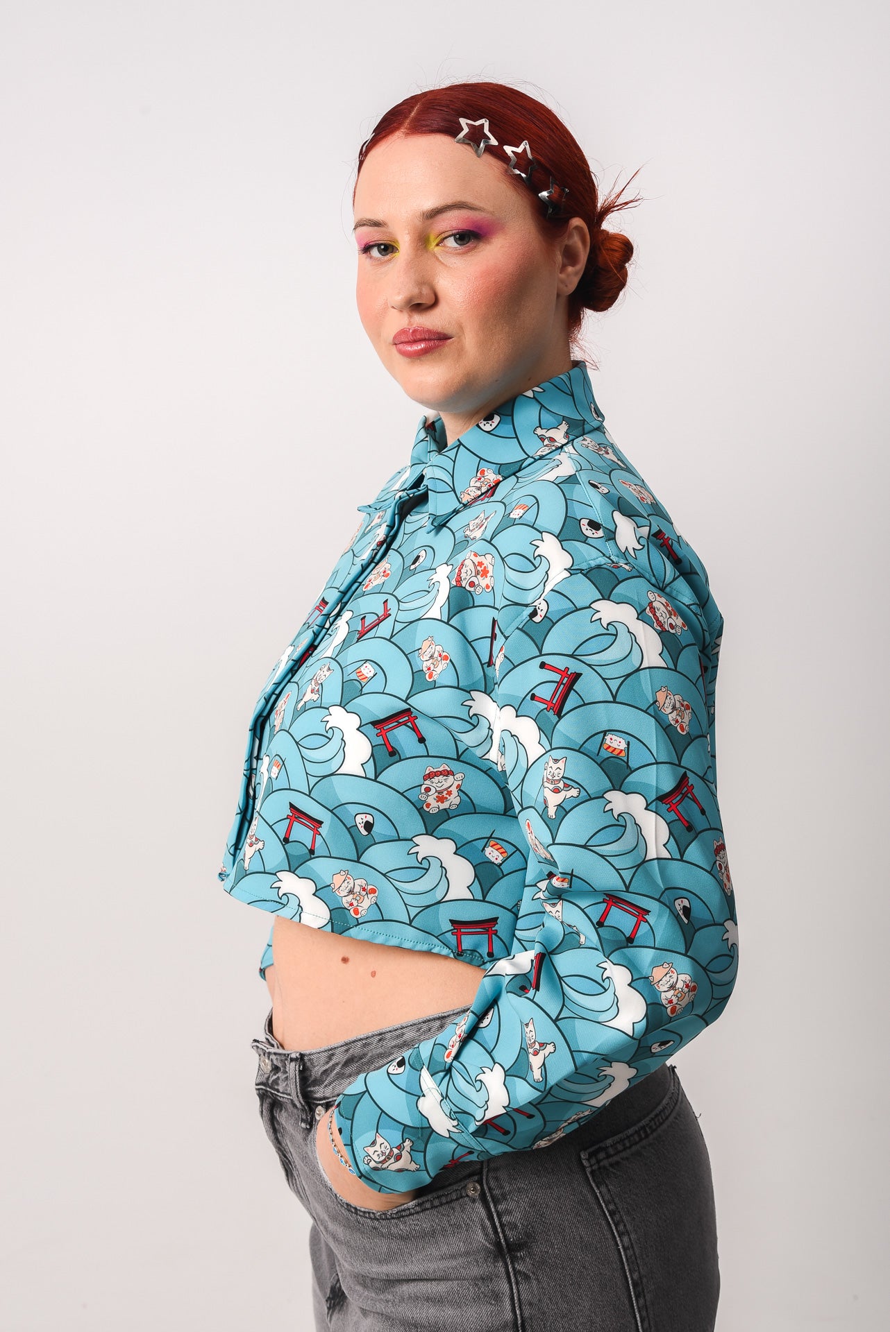 Maneki Neko - Print crop shirt