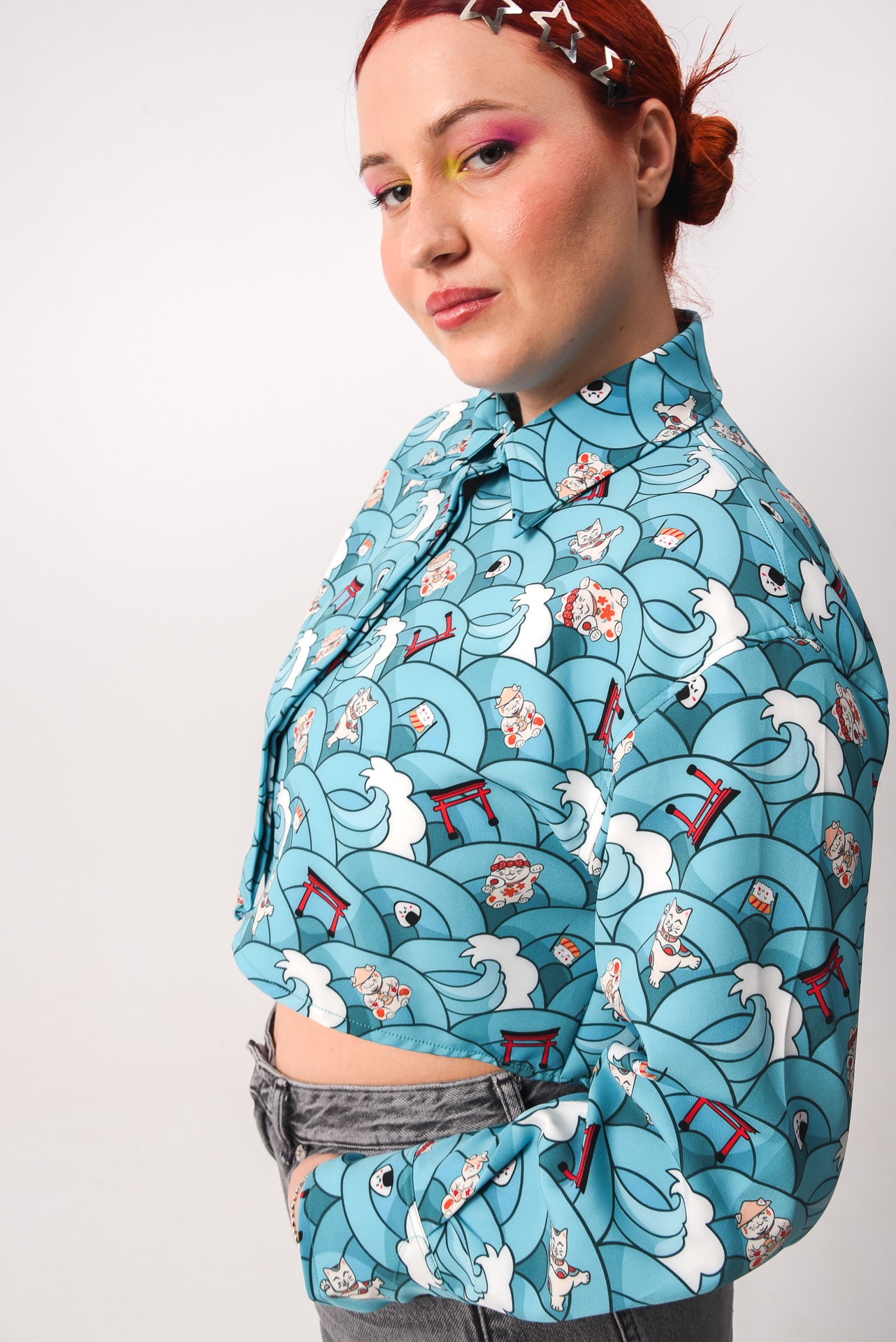 Maneki Neko - Print crop shirt