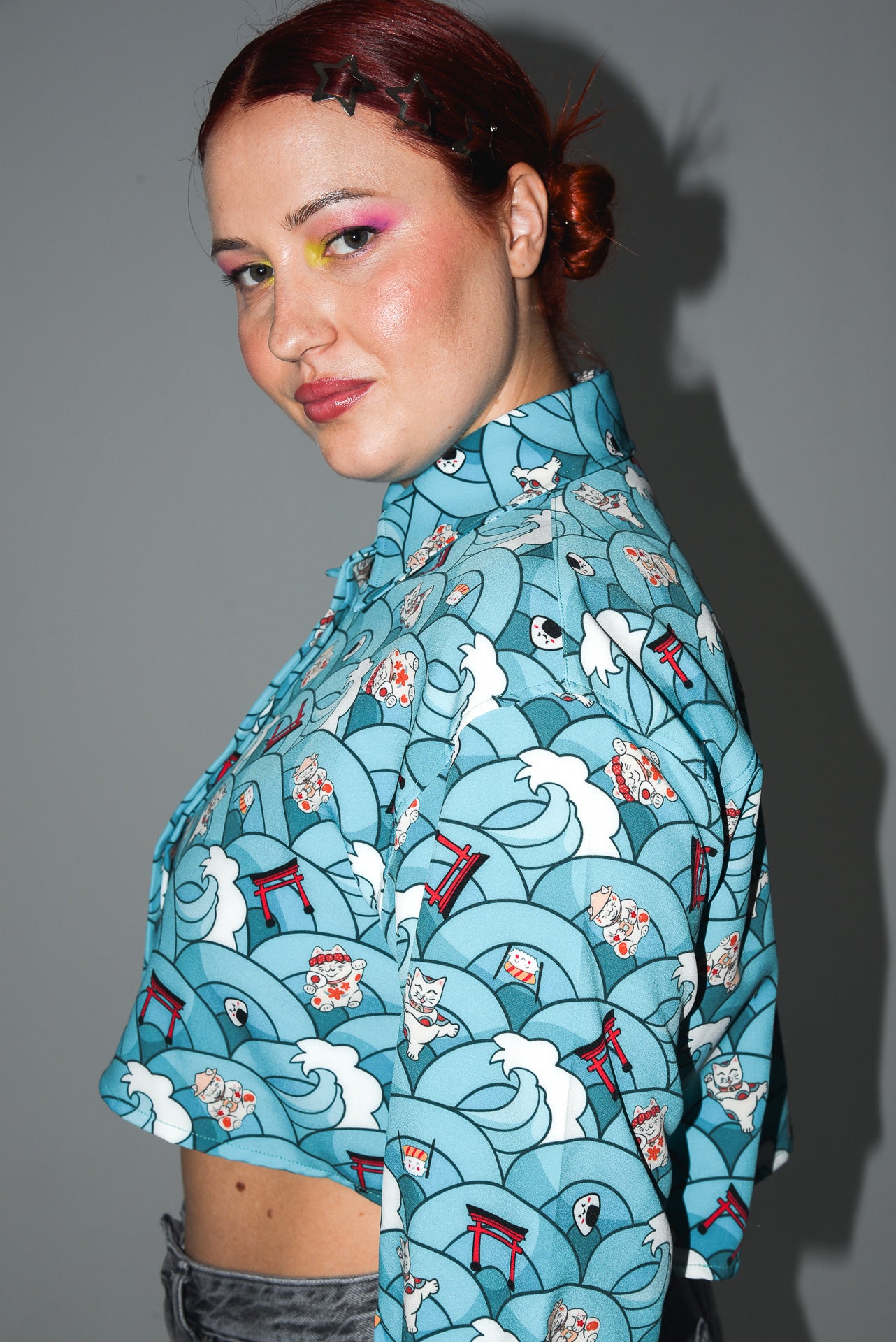 Maneki Neko - Print crop shirt