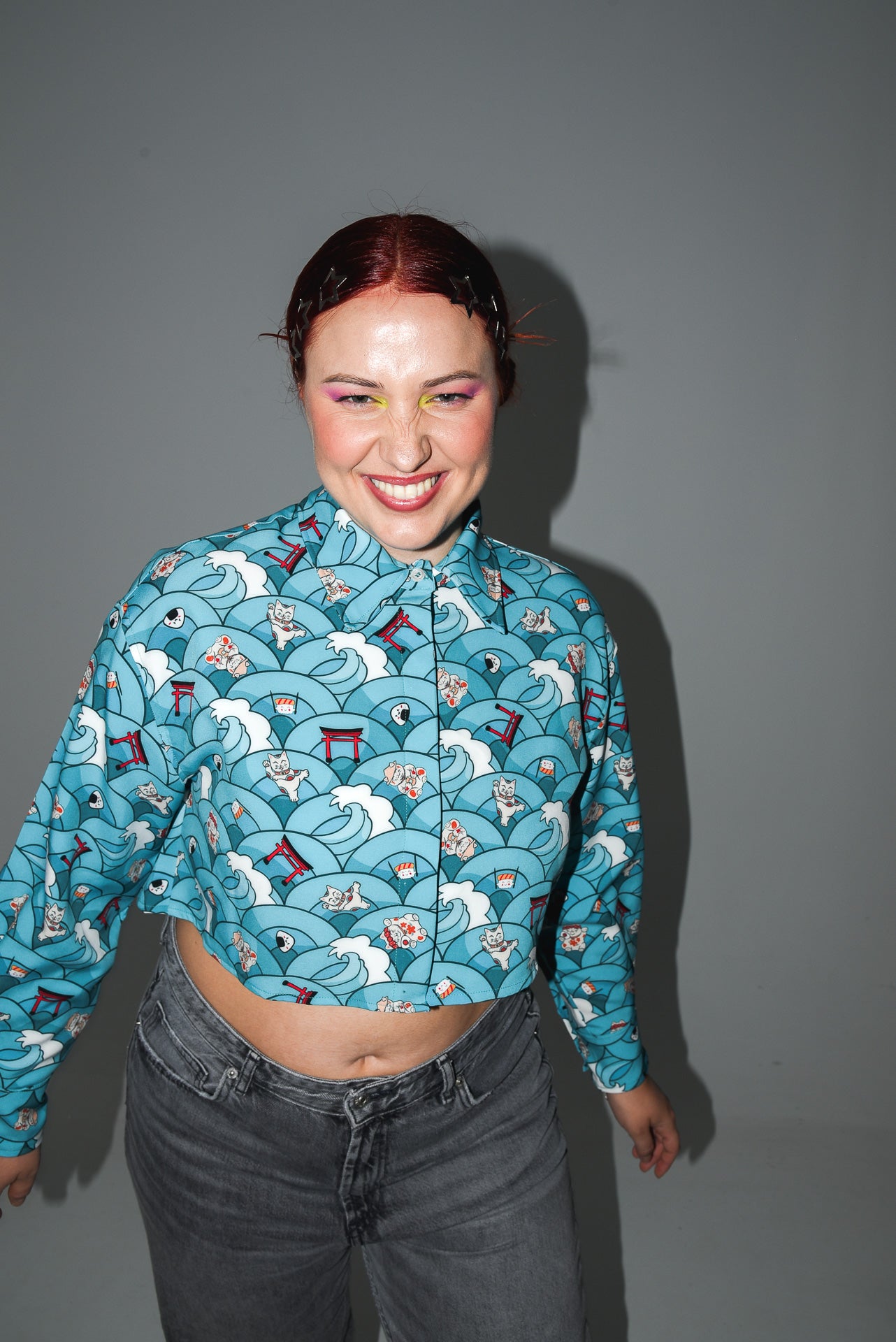 Maneki Neko - Print crop shirt