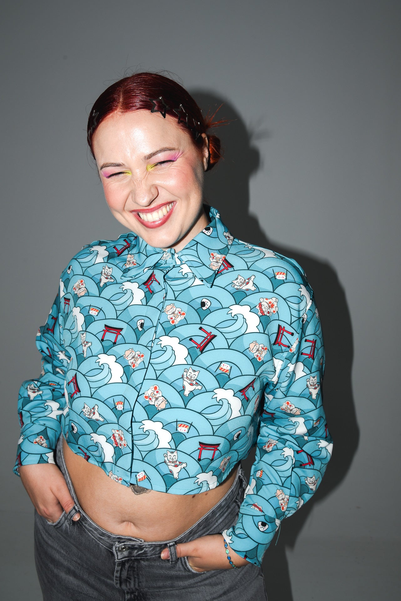 Maneki Neko - Print crop shirt