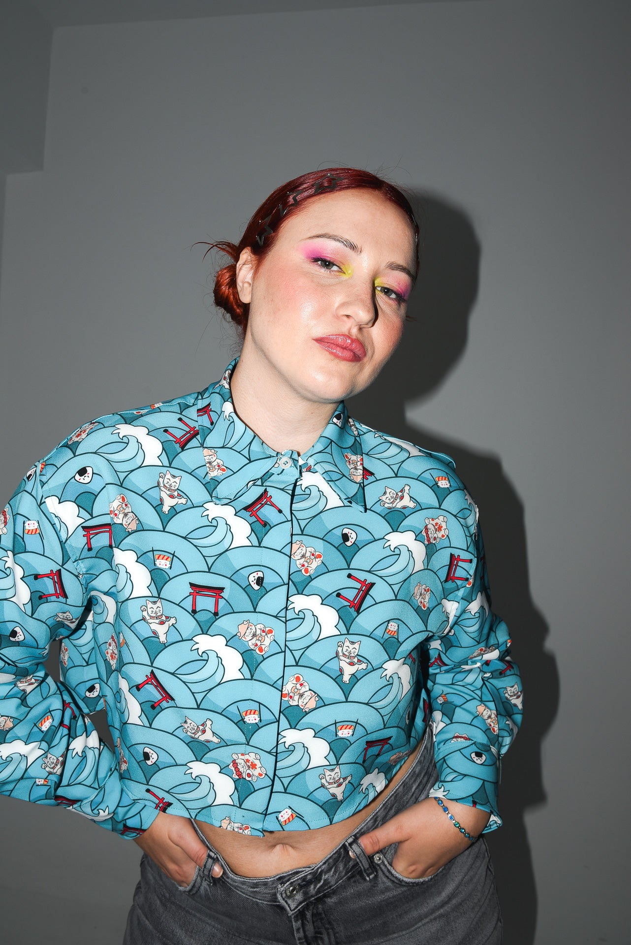 Maneki Neko - Print crop shirt