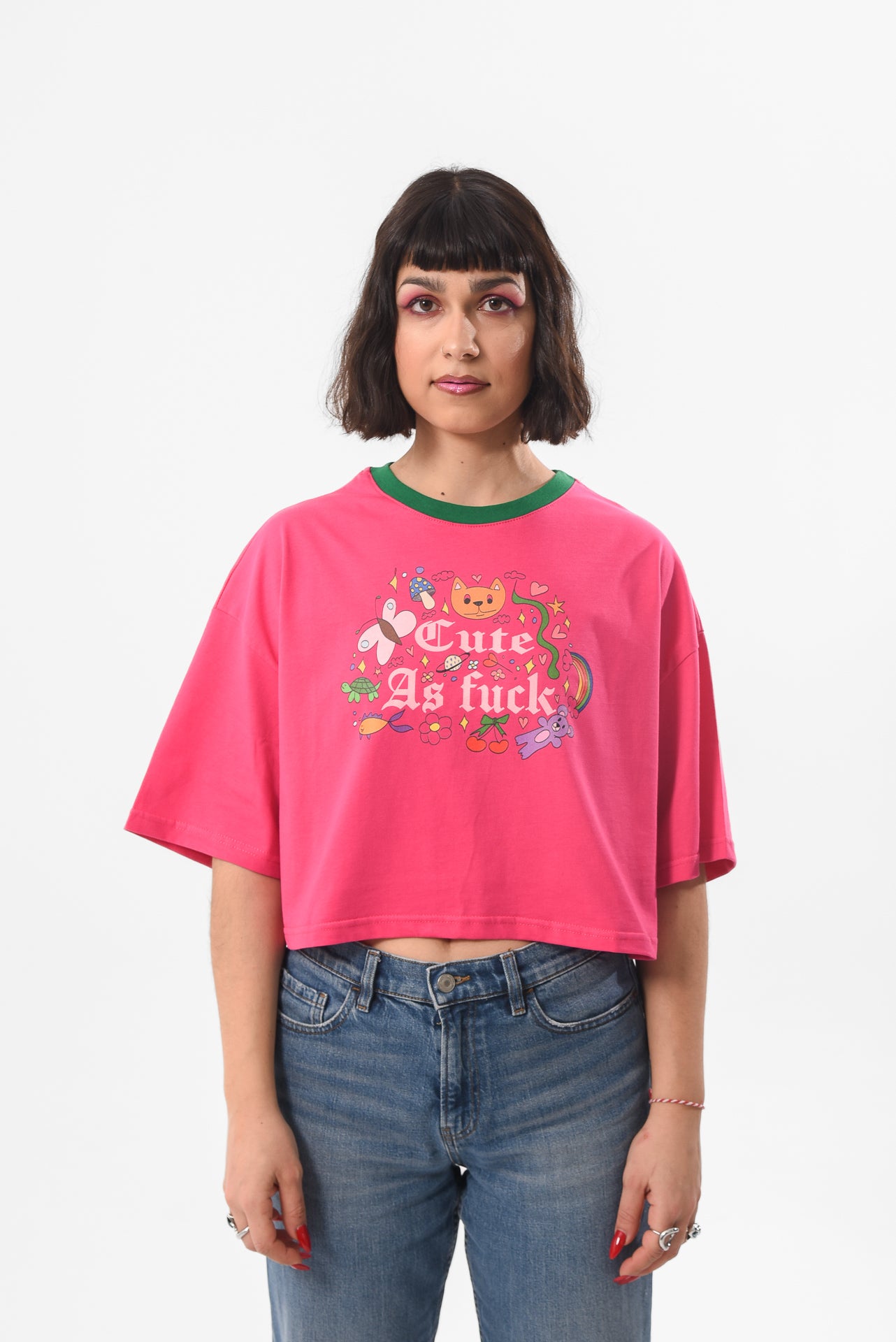 Cute AF - Fuchsia Crop Tshirt