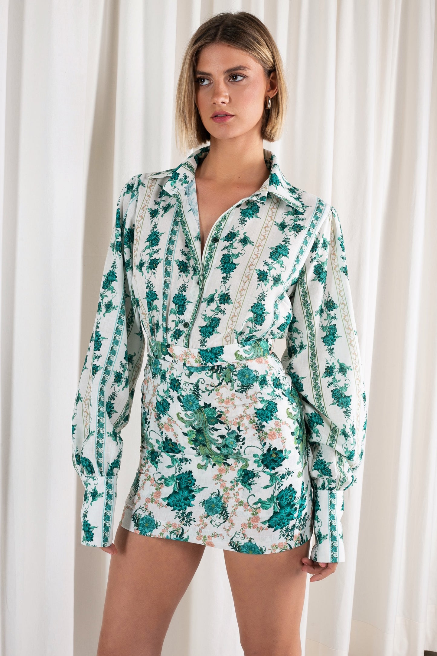 Emerald Floral Linen Shirt