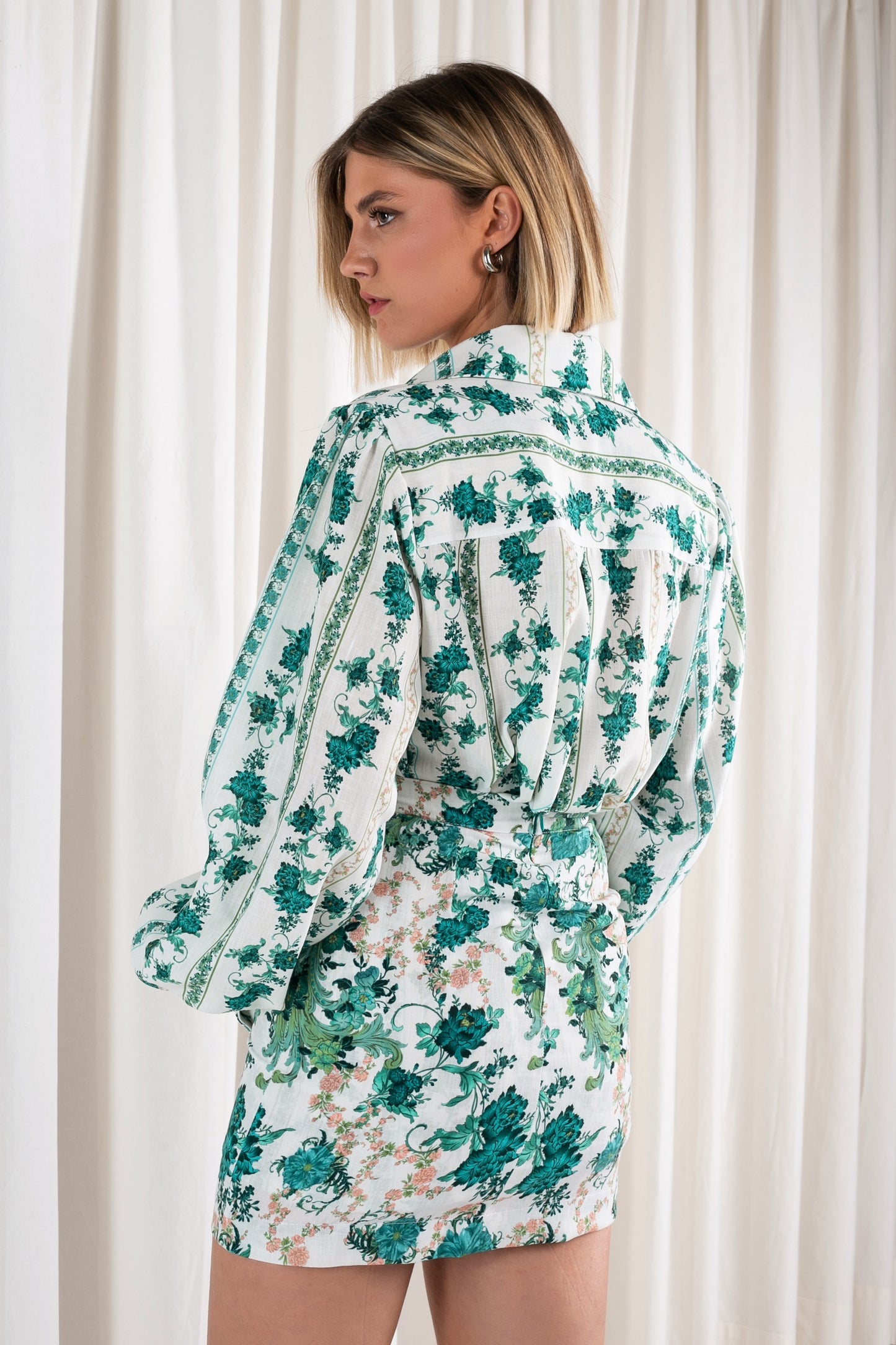Emerald Floral Linen Shirt