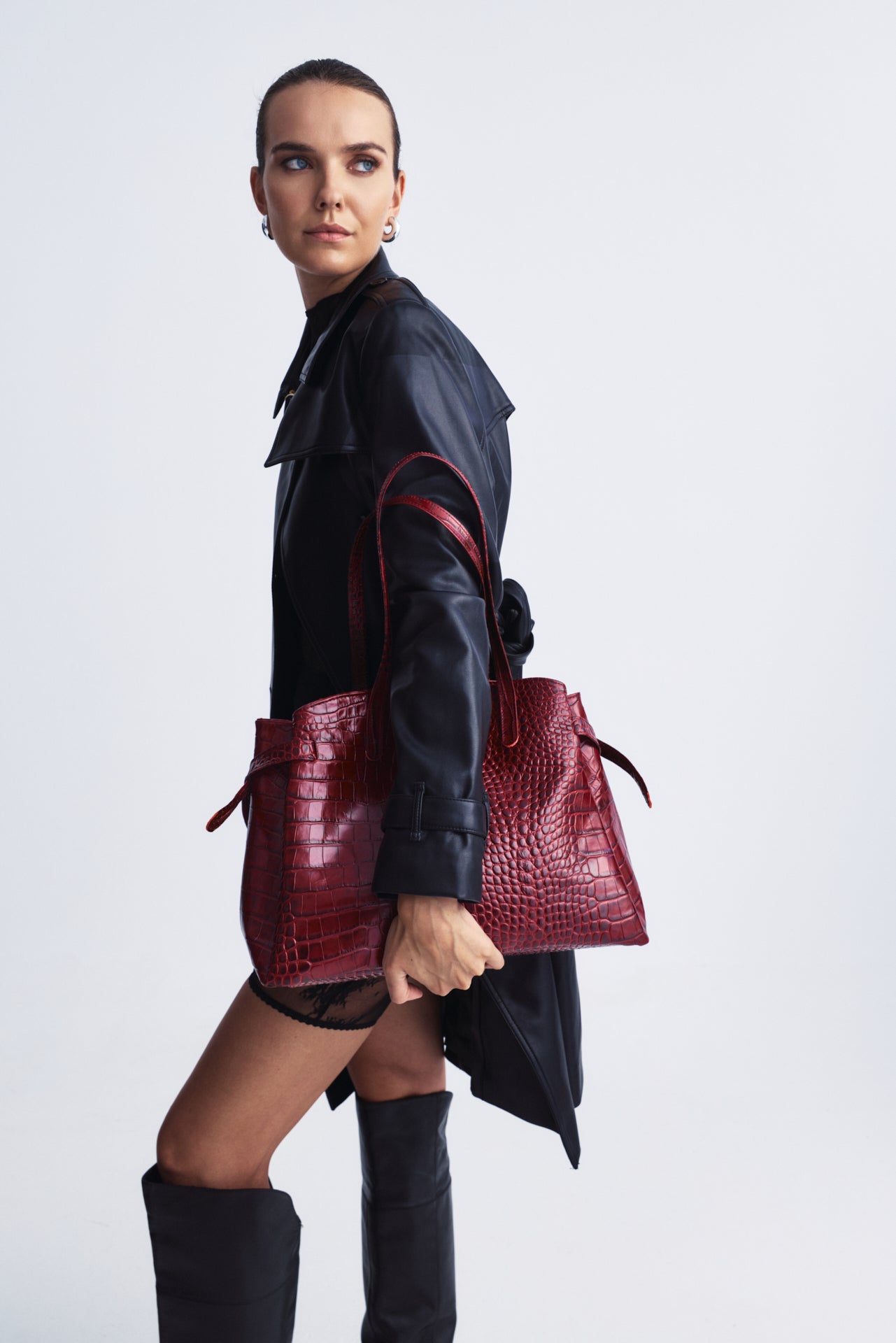 LORENE ΔEΡΜΑΤΙΝΗ SHOPPER ΤΣΑΝΤΑ ΜΠΟΡΝTΩ ΚΡΟΚΟ