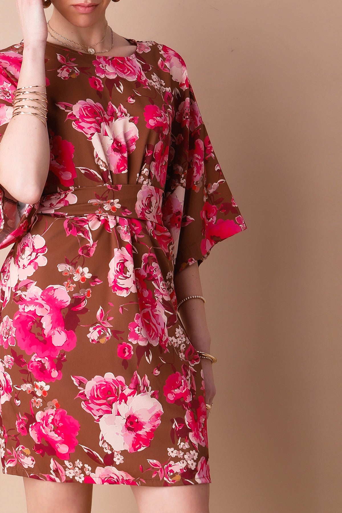 RENATA (BROWN/ PINK) DRESS