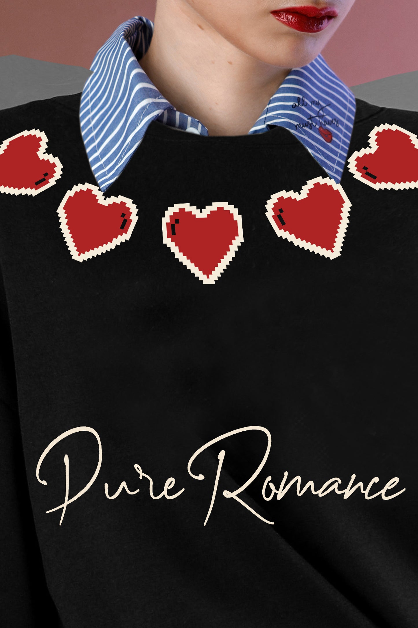 PURE ROMANCE SWEATSHIRT BLACK HEARTS