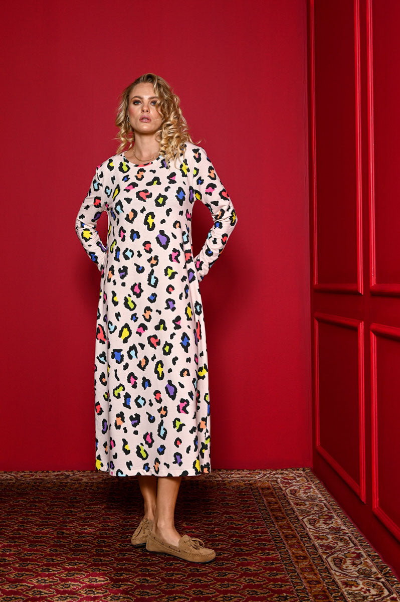 Amelia Dress Multi Leopard Φούτερ Φόρεμα με Ζώνη Petit Boutik