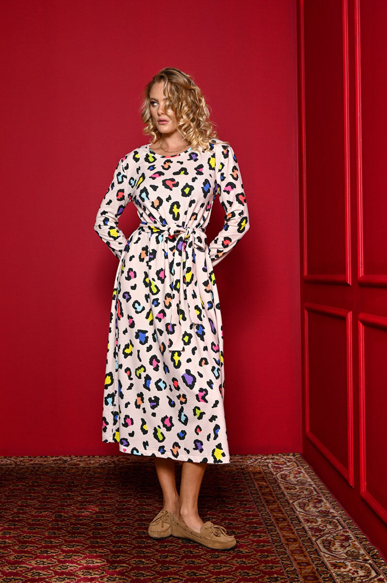 Amelia Dress Multi Leopard Φούτερ Φόρεμα με Ζώνη Petit Boutik