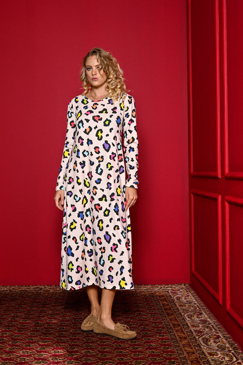 Amelia Dress Multi Leopard Φούτερ Φόρεμα με Ζώνη Petit Boutik